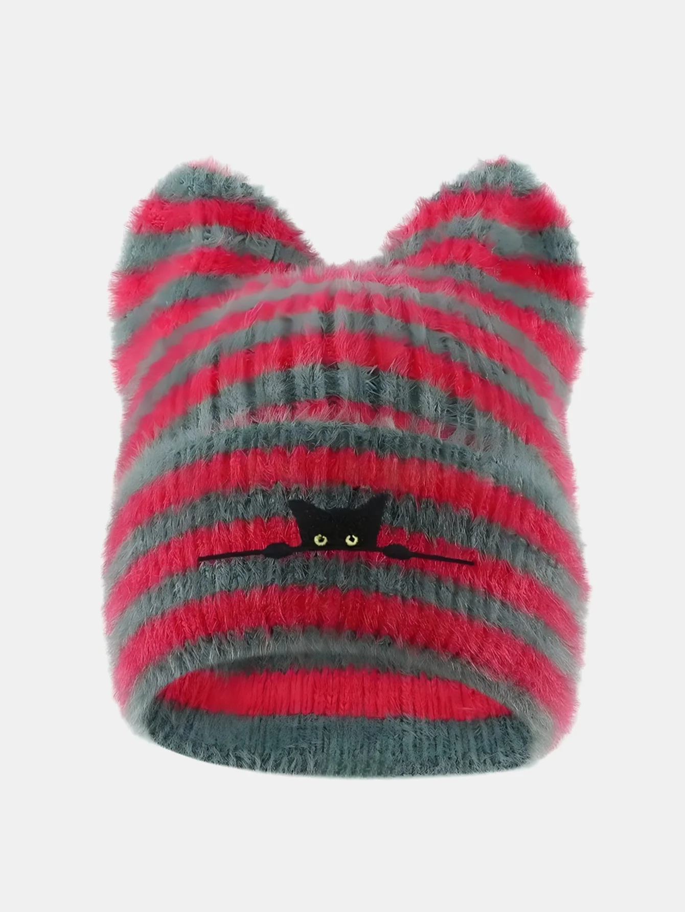 Black Cat Embroidered Thick Plush Cat Ear Beanie Hat - Image 7