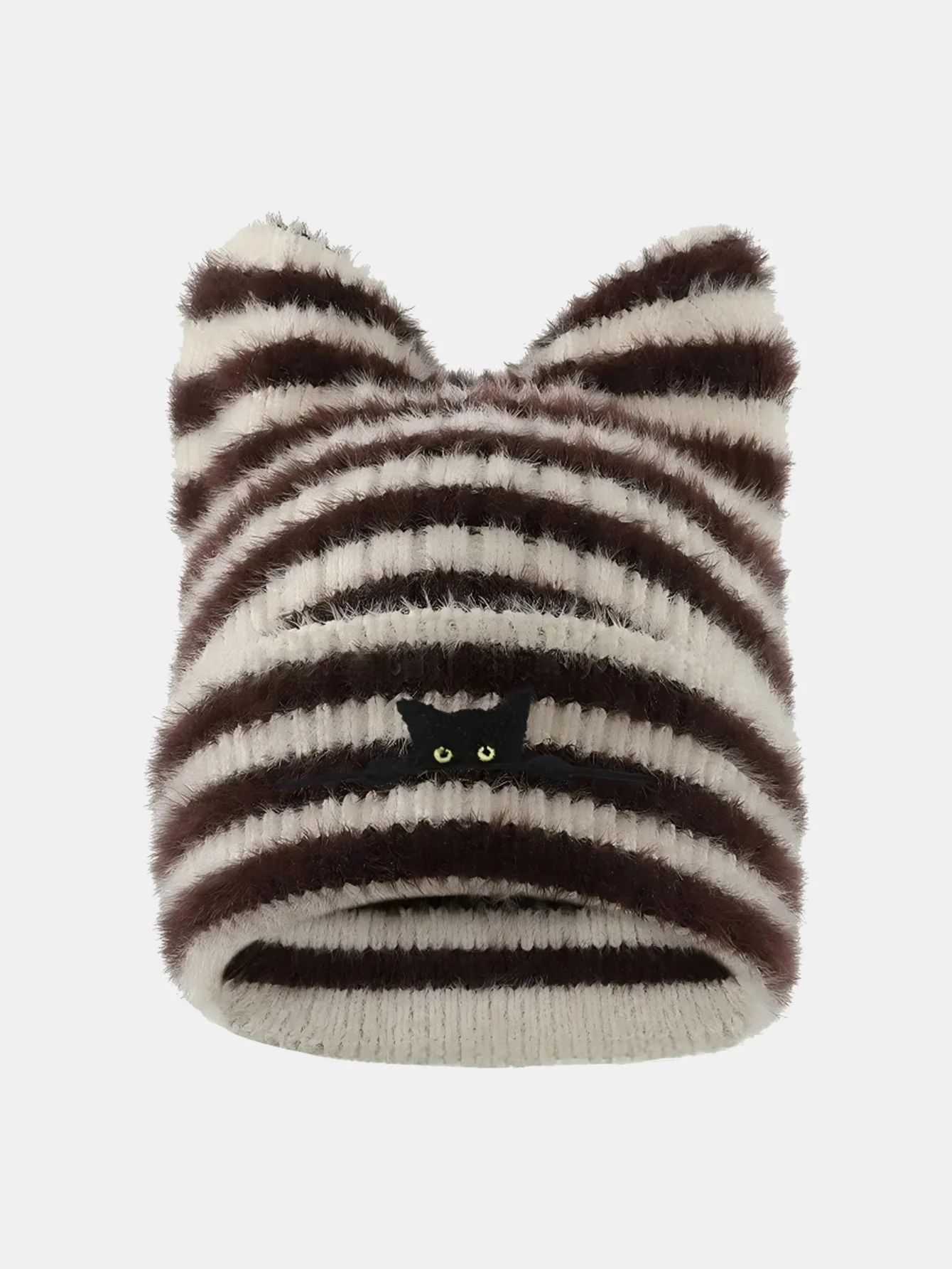 Black Cat Embroidered Thick Plush Cat Ear Beanie Hat - Image 8