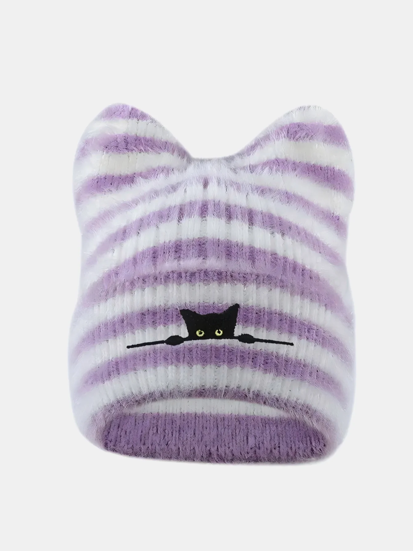 Black Cat Embroidered Thick Plush Cat Ear Beanie Hat - Image 9