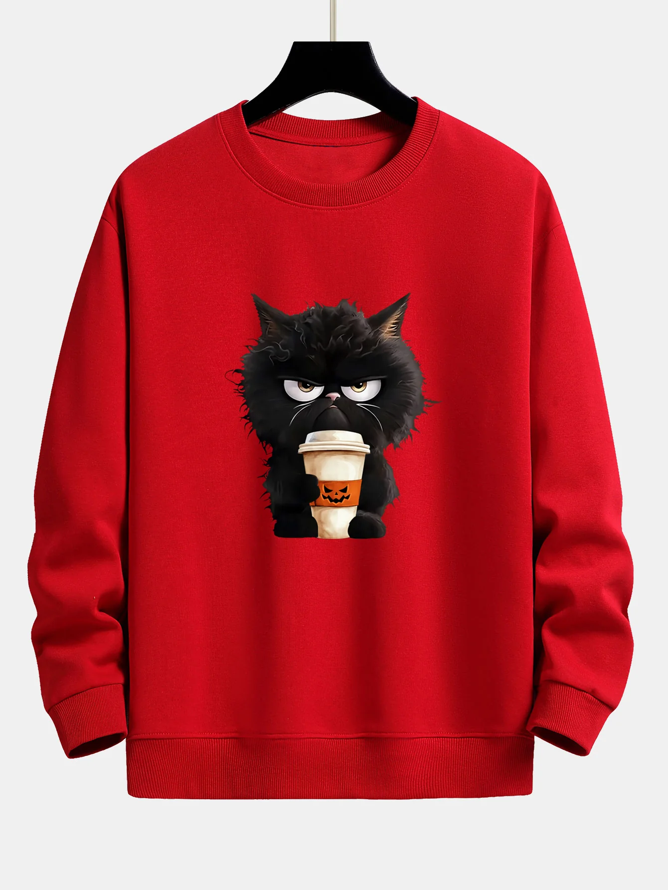 Schwarze Katze Halloween Kaffee Druck Locker sitzendes Sweatshirt - Image 10