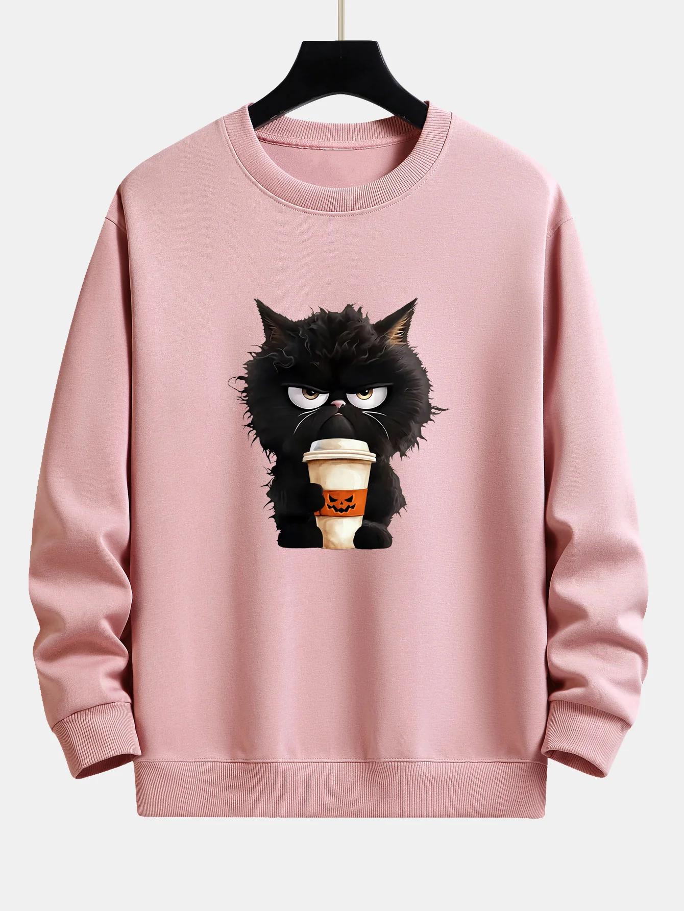 Schwarze Katze Halloween Kaffee Druck Locker sitzendes Sweatshirt - Image 2