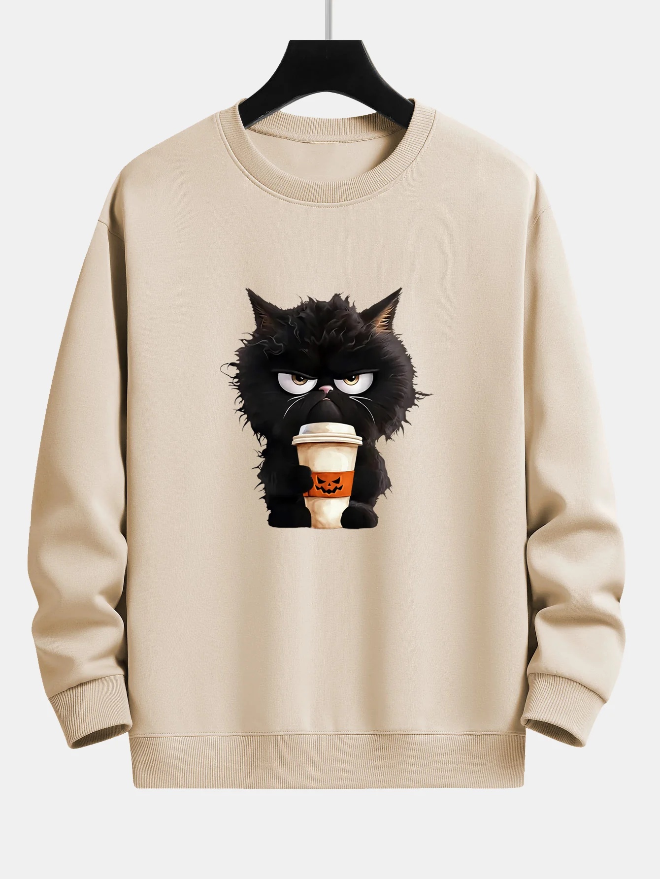 Schwarze Katze Halloween Kaffee Druck Locker sitzendes Sweatshirt - Image 3