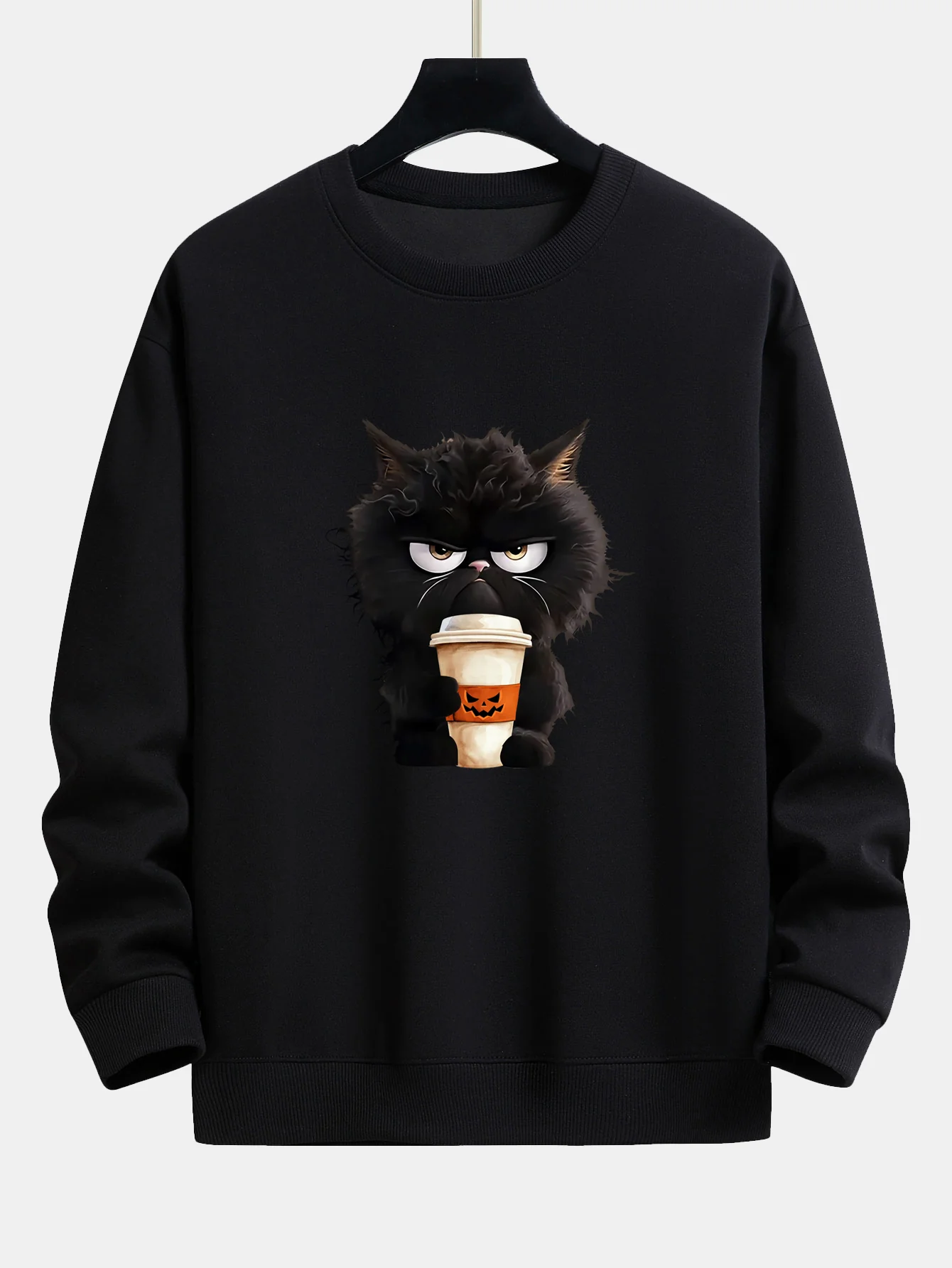 Schwarze Katze Halloween Kaffee Druck Locker sitzendes Sweatshirt - Image 5