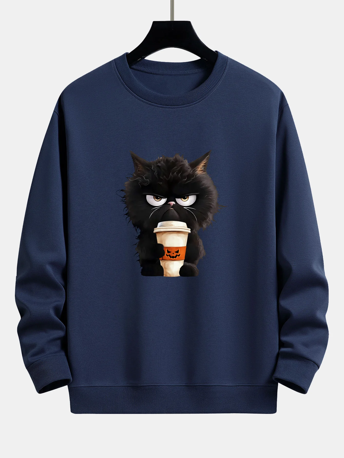 Schwarze Katze Halloween Kaffee Druck Locker sitzendes Sweatshirt - Image 6