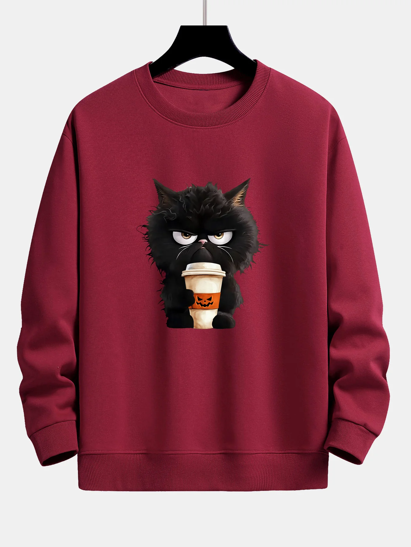 Schwarze Katze Halloween Kaffee Druck Locker sitzendes Sweatshirt - Image 7