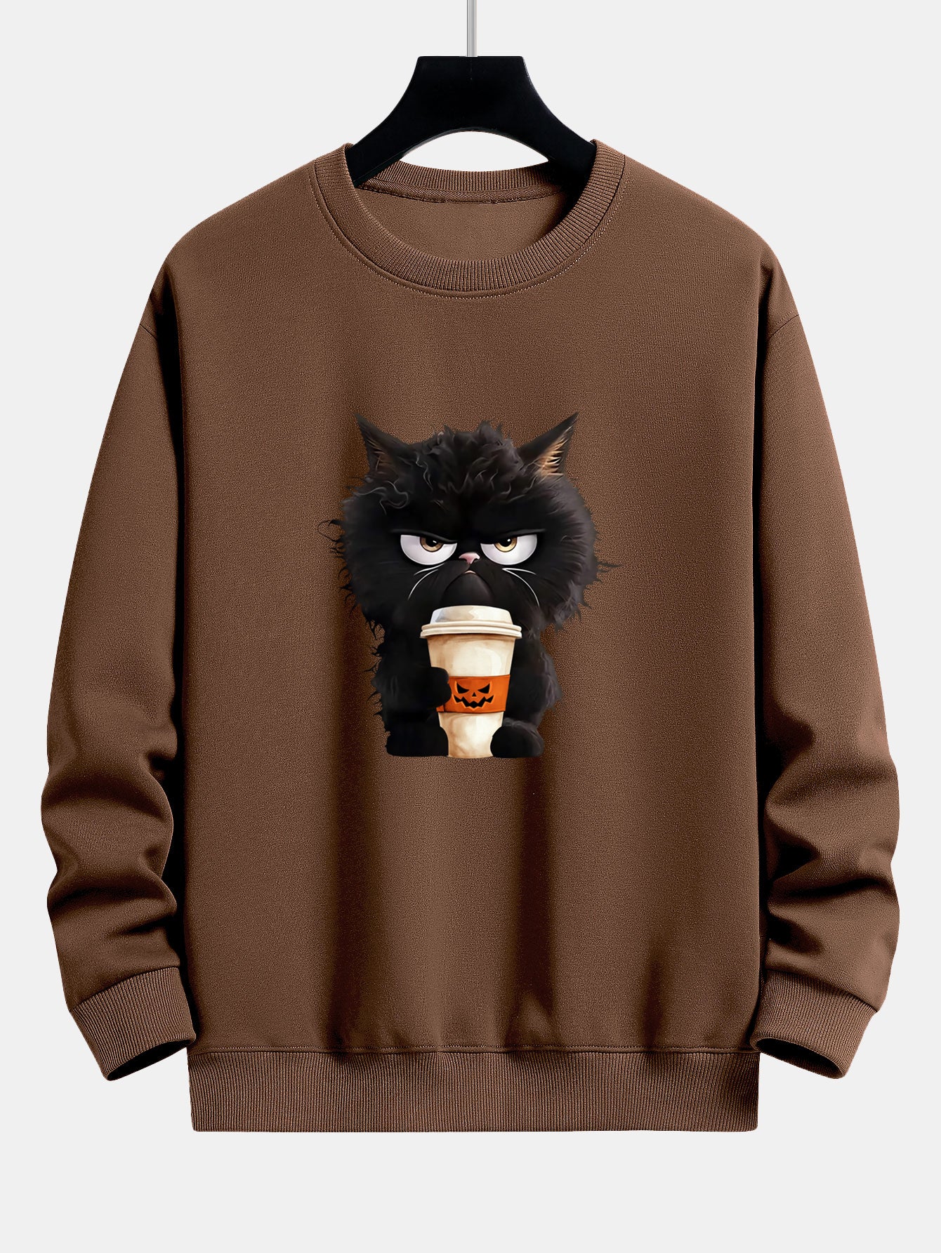 Schwarze Katze Halloween Kaffee Druck Locker sitzendes Sweatshirt - Image 8