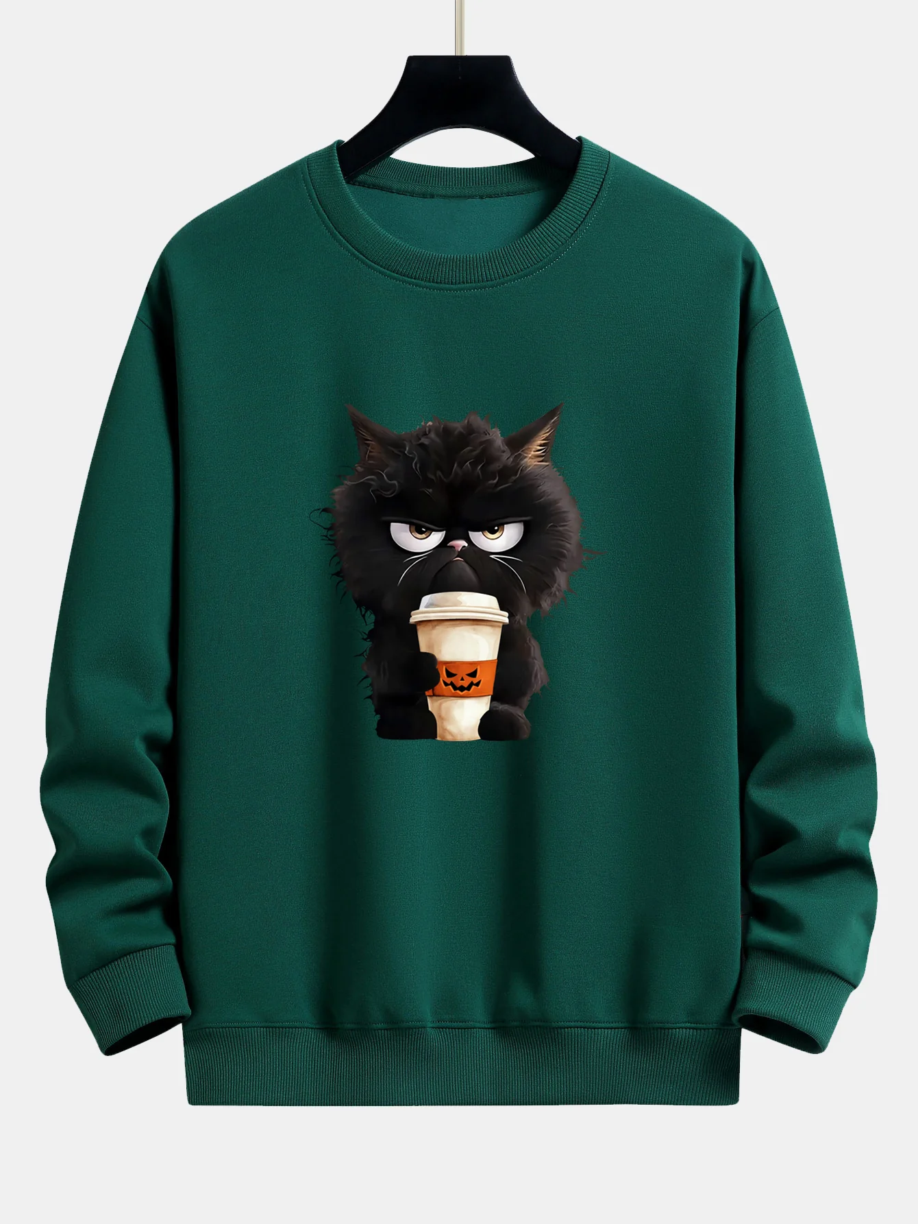 Schwarze Katze Halloween Kaffee Druck Locker sitzendes Sweatshirt - Image 9