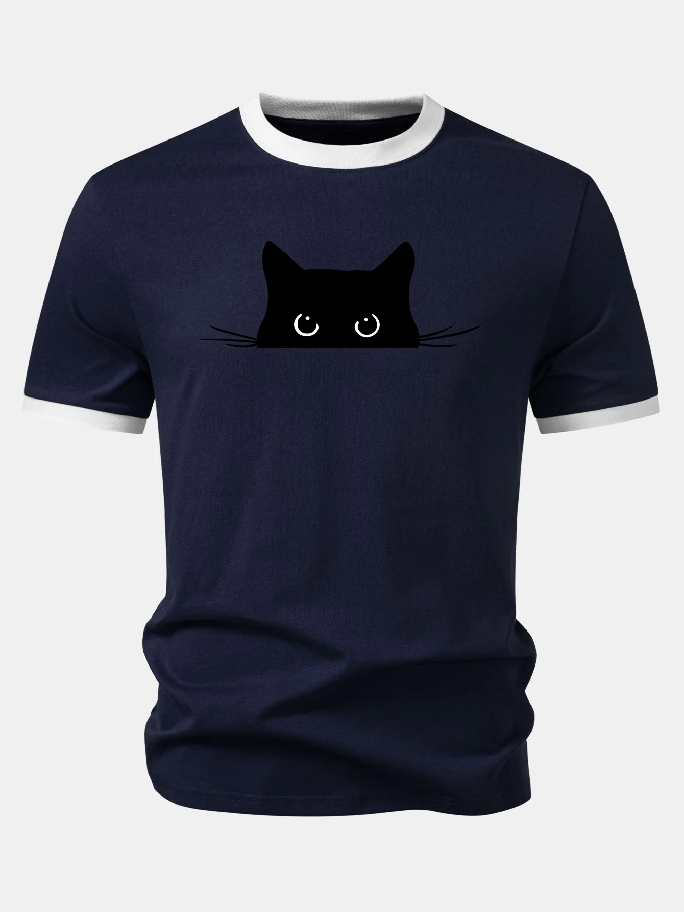Black Cat Print Contrast Ringer T-Shirt - Image 2