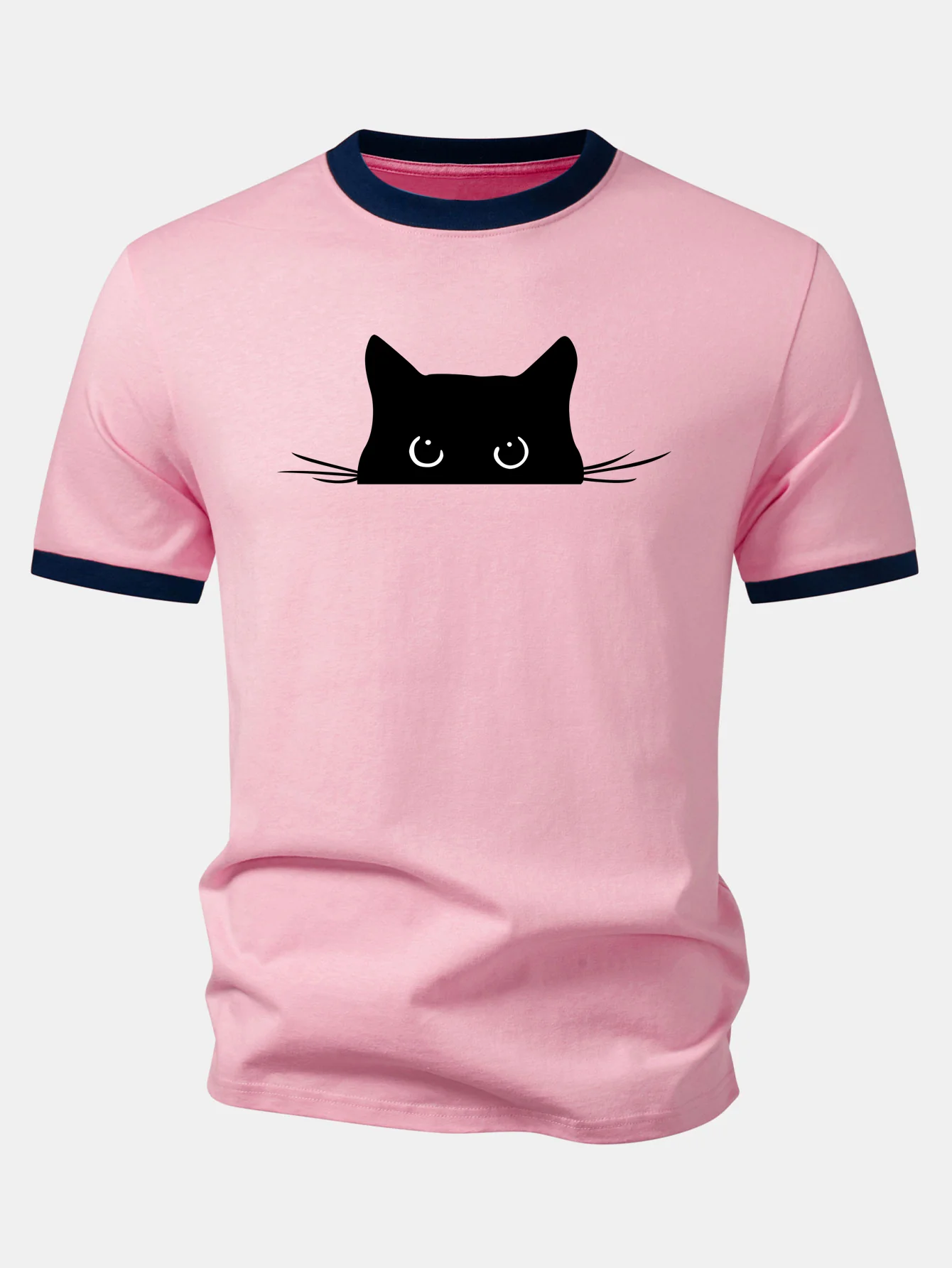 Black Cat Print Contrast Ringer T-Shirt - Image 3