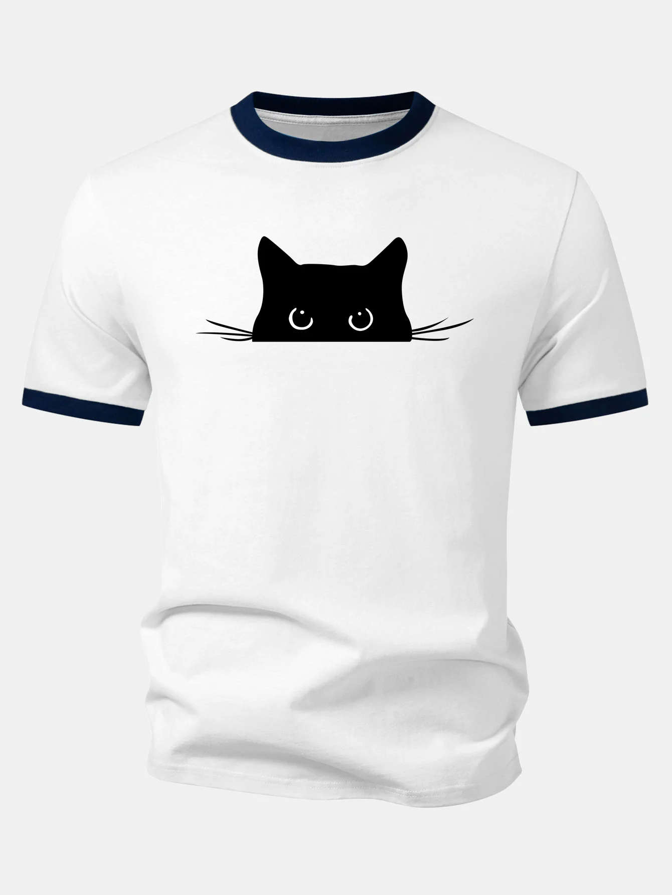 Black Cat Print Contrast Ringer T-Shirt - Image 4