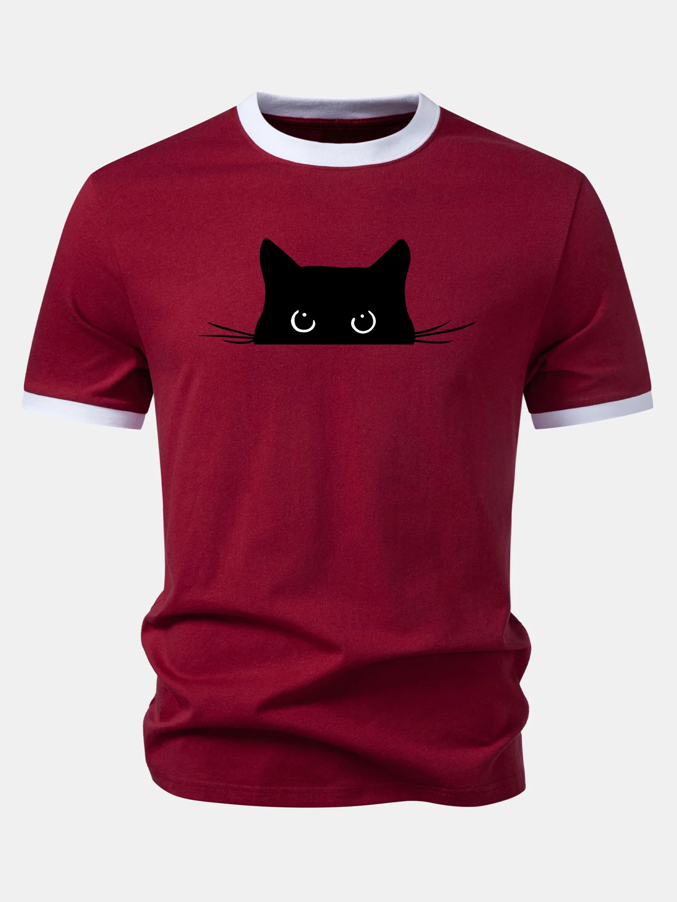 Black Cat Print Contrast Ringer T-Shirt - Image 5