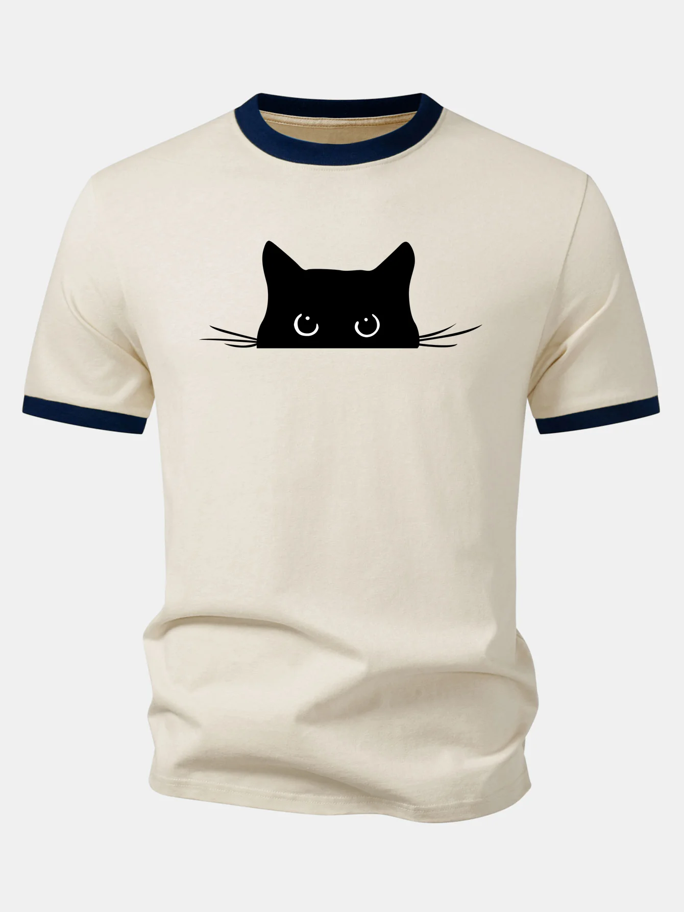 Black Cat Print Contrast Ringer T-Shirt - Image 7