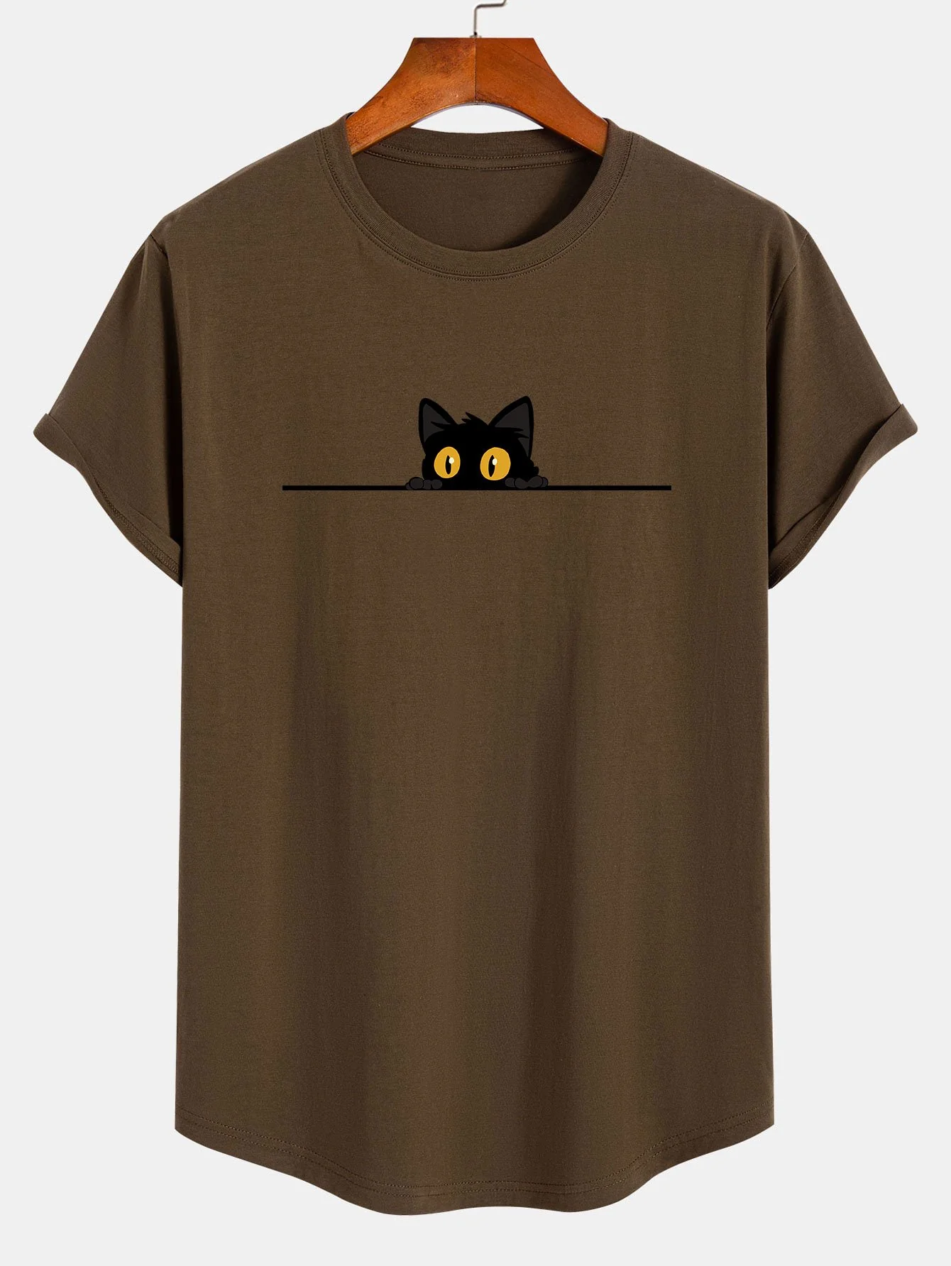 Schwarze Katzen Druck Baumwolle Bogen Saum T-Shirt - Image 3