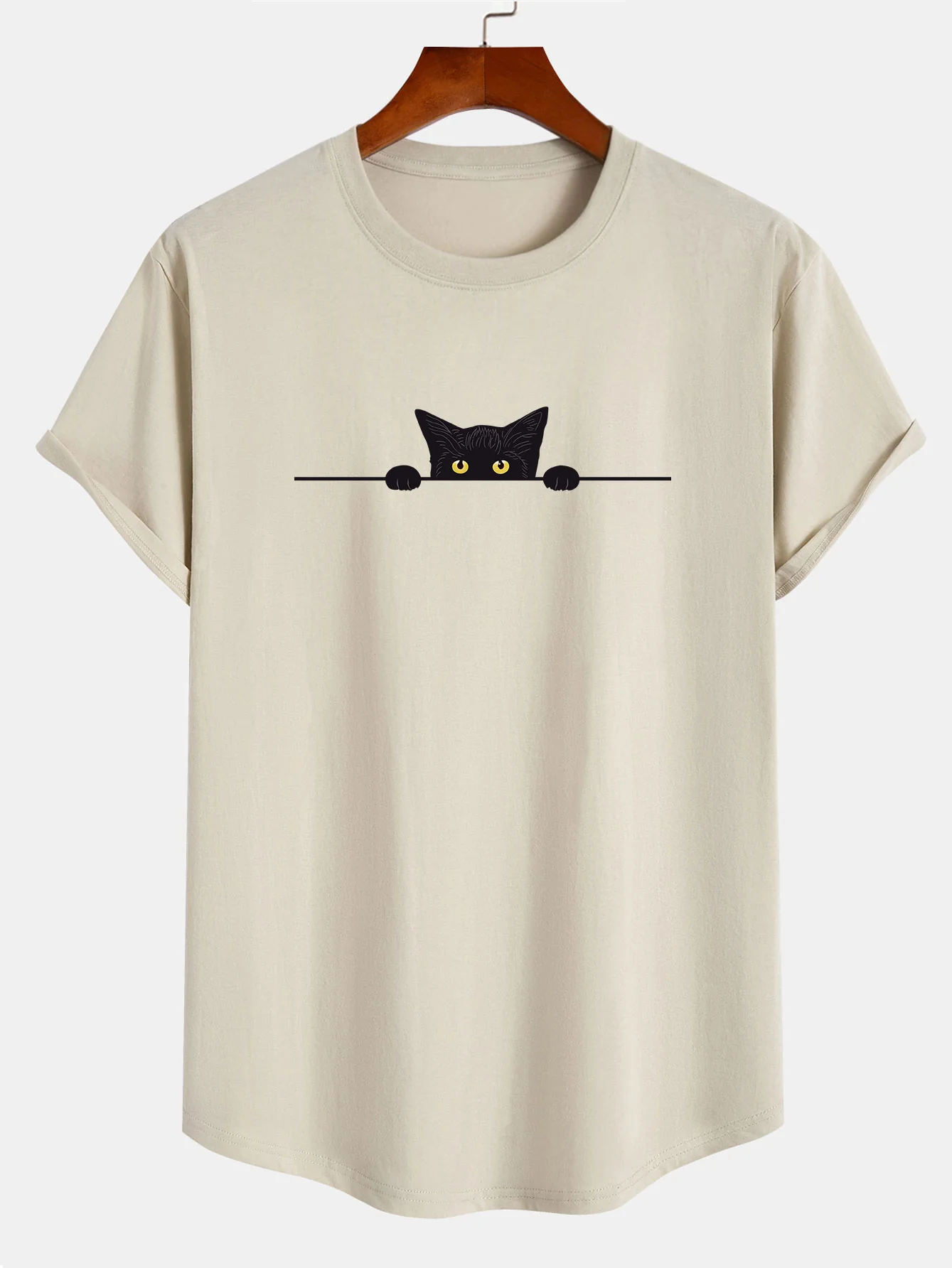 Schwarze Katzen Druck Baumwolle Bogen Saum T-Shirt