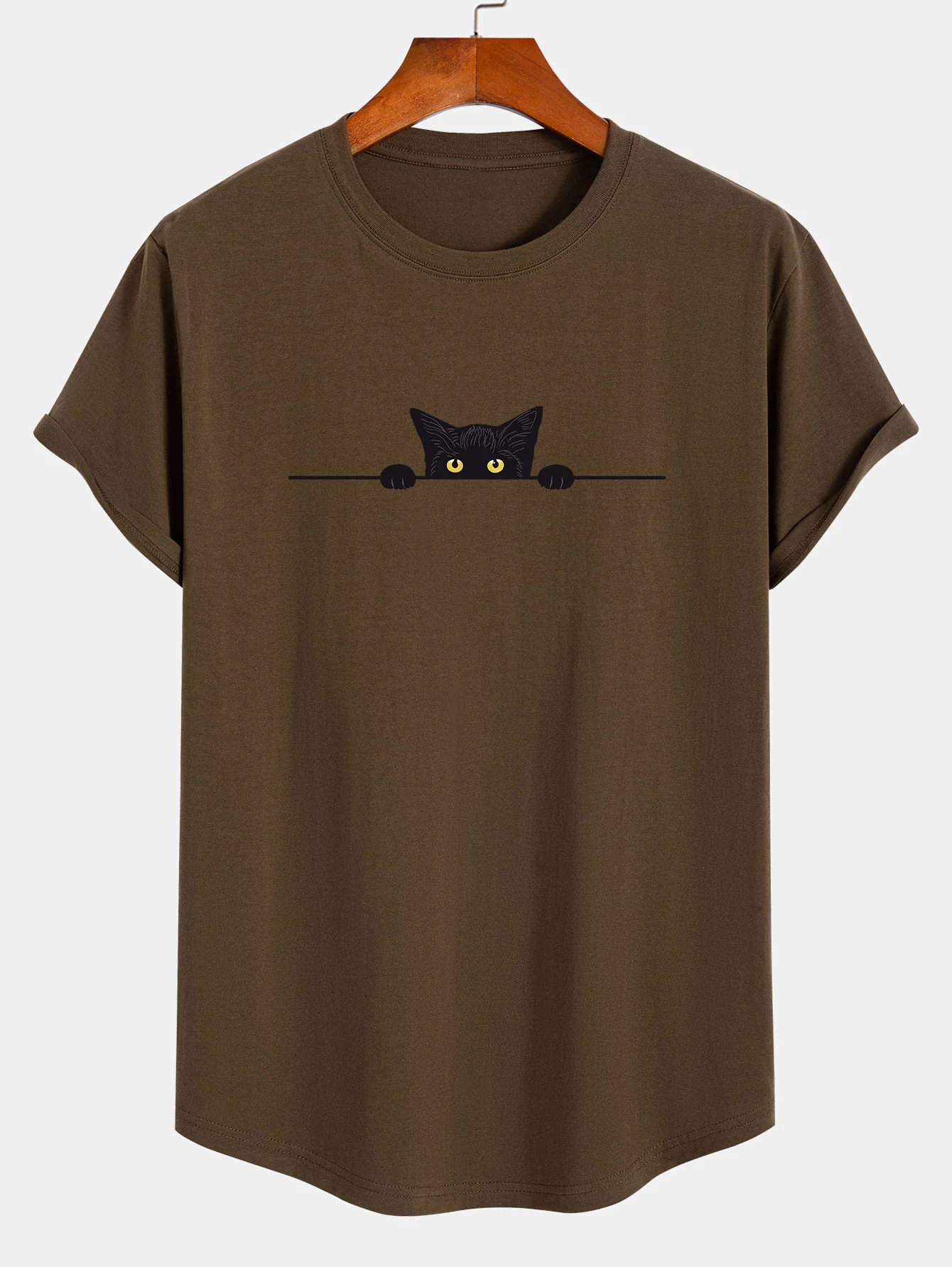Schwarze Katzen Druck Baumwolle Bogen Saum T-Shirt - Image 3
