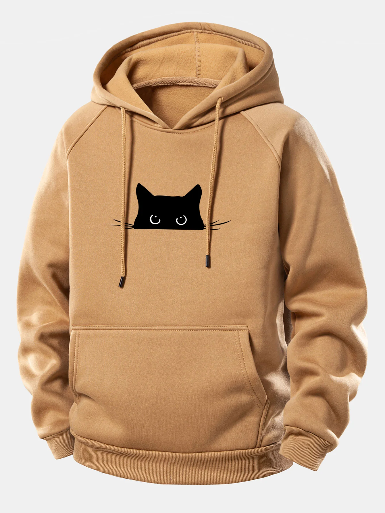 Kapuzenpullover mit Kordelzug und schwarzem Katzenmotiv