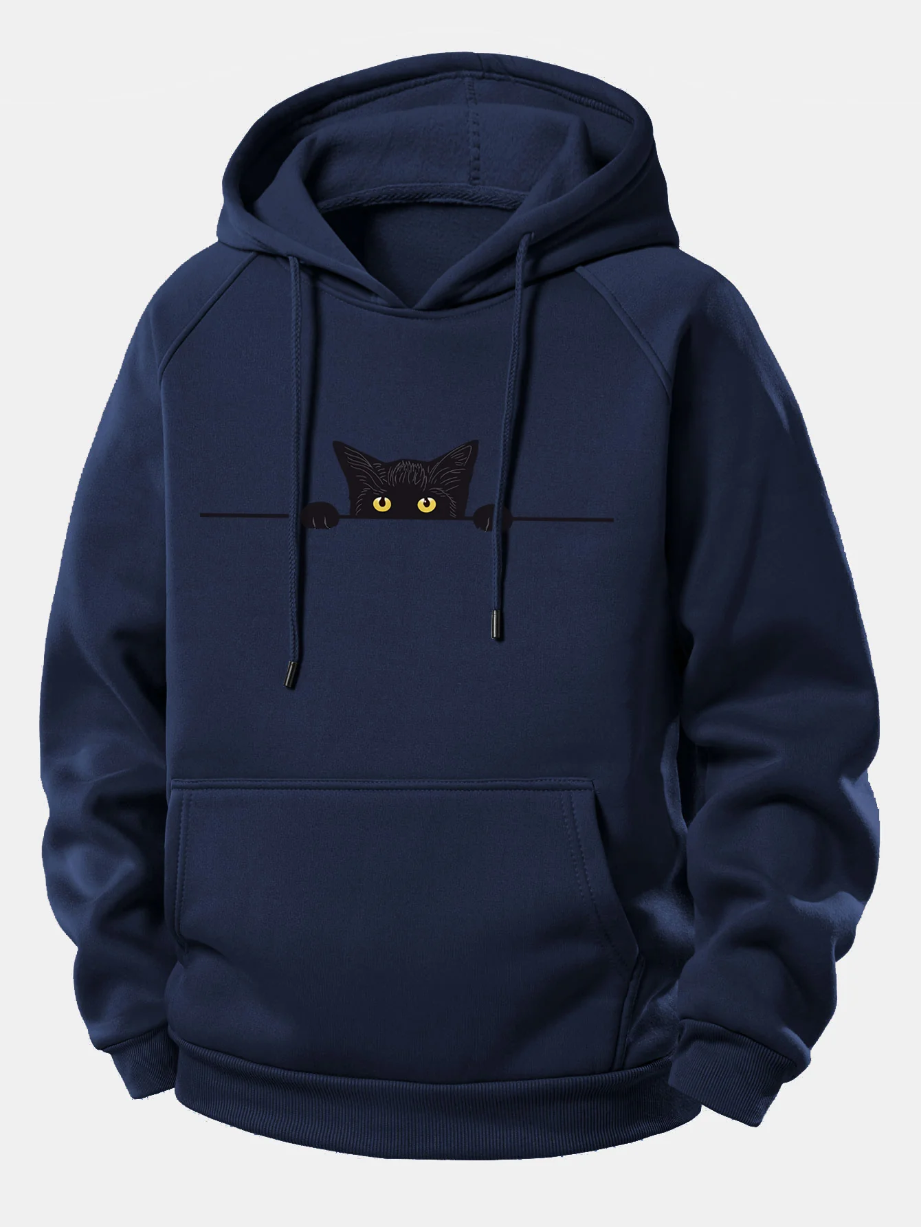 Black Cat Print Drawstring Hoodie - Image 11