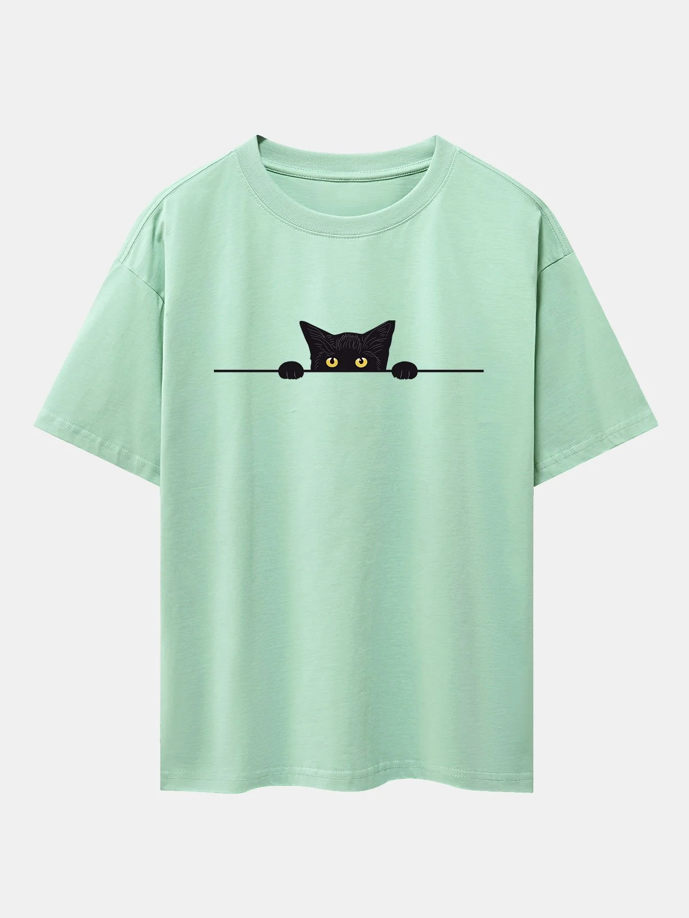 Schwarze Katzen Druck Drop Shoulder Oversize T-Shirt - Image 11