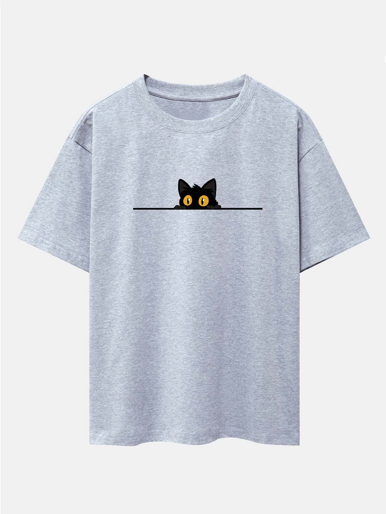 Schwarze Katzen Druck Drop Shoulder Oversize T-Shirt - Image 11