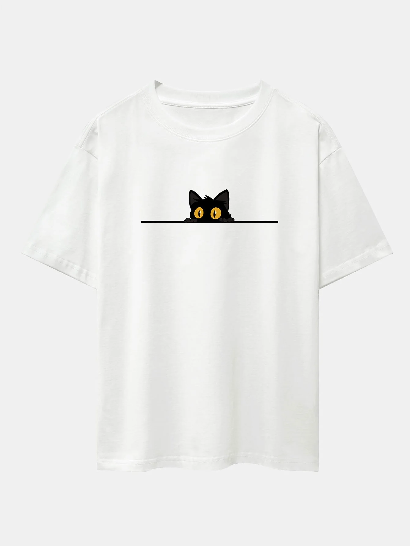 Schwarze Katzen Druck Drop Shoulder Oversize T-Shirt - Image 3