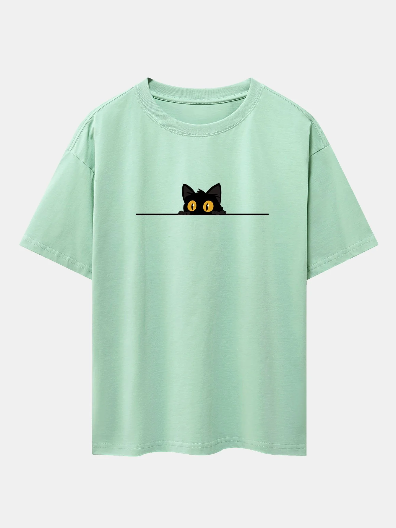 Schwarze Katzen Druck Drop Shoulder Oversize T-Shirt - Image 8