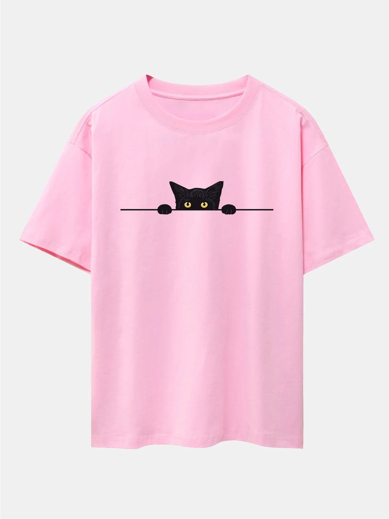 Schwarze Katzen Druck Drop Shoulder Oversize T-Shirt - Image 3