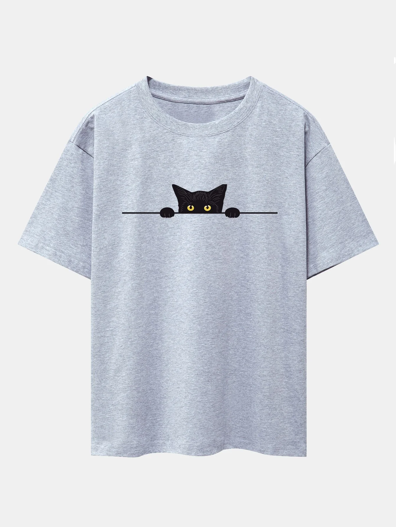 Schwarze Katzen Druck Drop Shoulder Oversize T-Shirt - Image 8