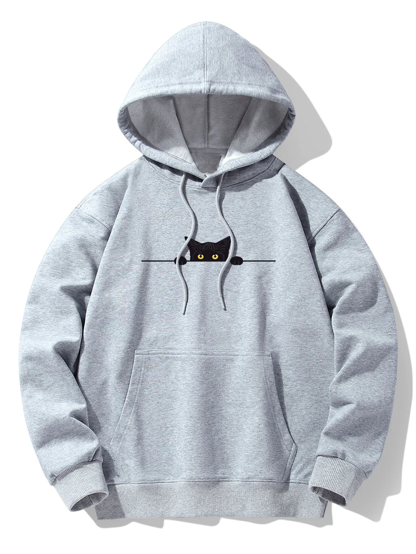 Schwarze Katzen Druck Drop Shoulder Relaxed Hoodie - Image 2