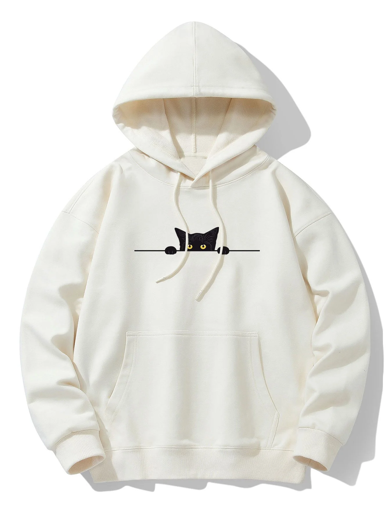 Schwarze Katzen Druck Drop Shoulder Relaxed Hoodie - Image 3
