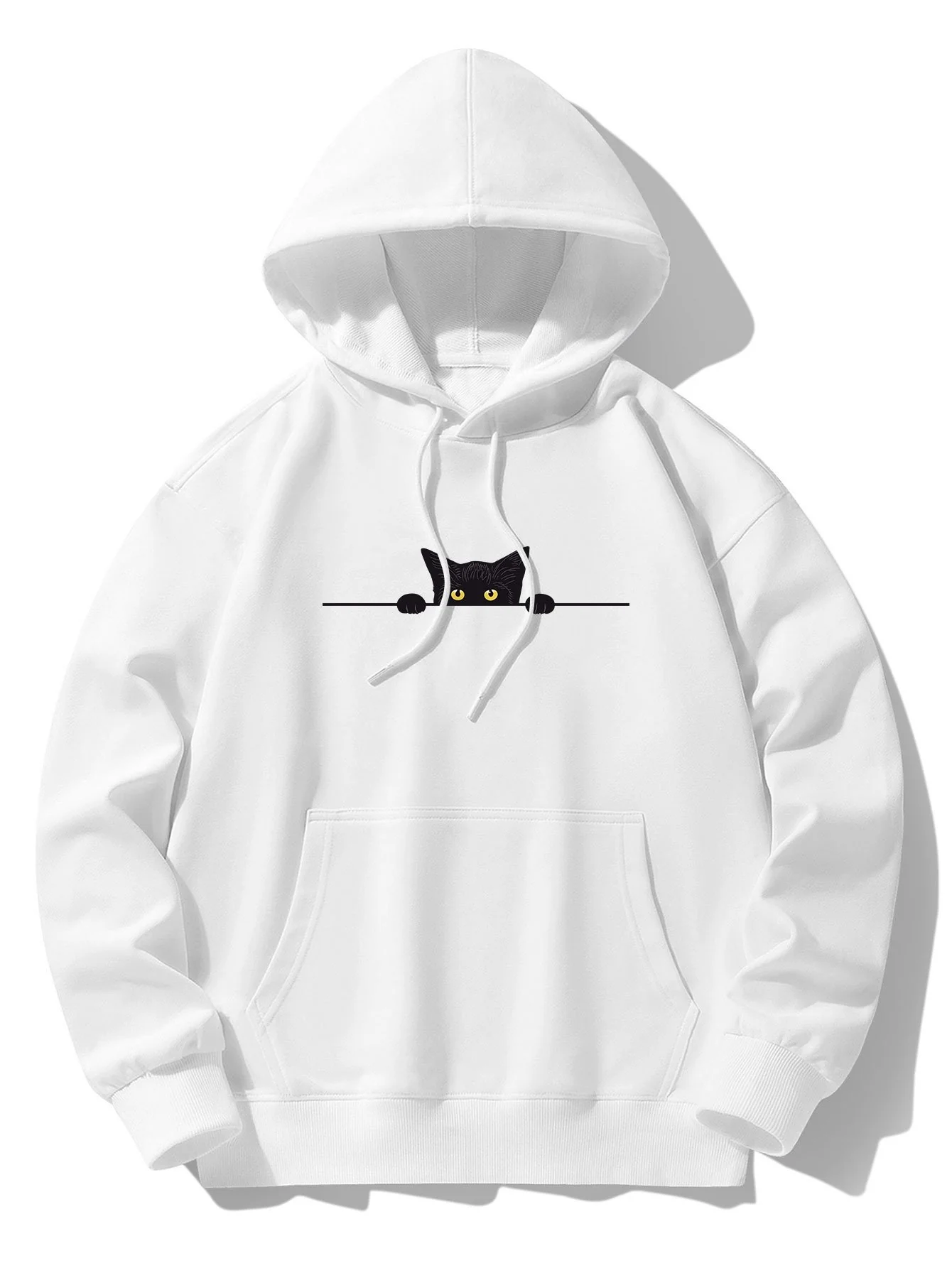 Schwarze Katzen Druck Drop Shoulder Relaxed Hoodie - Image 4