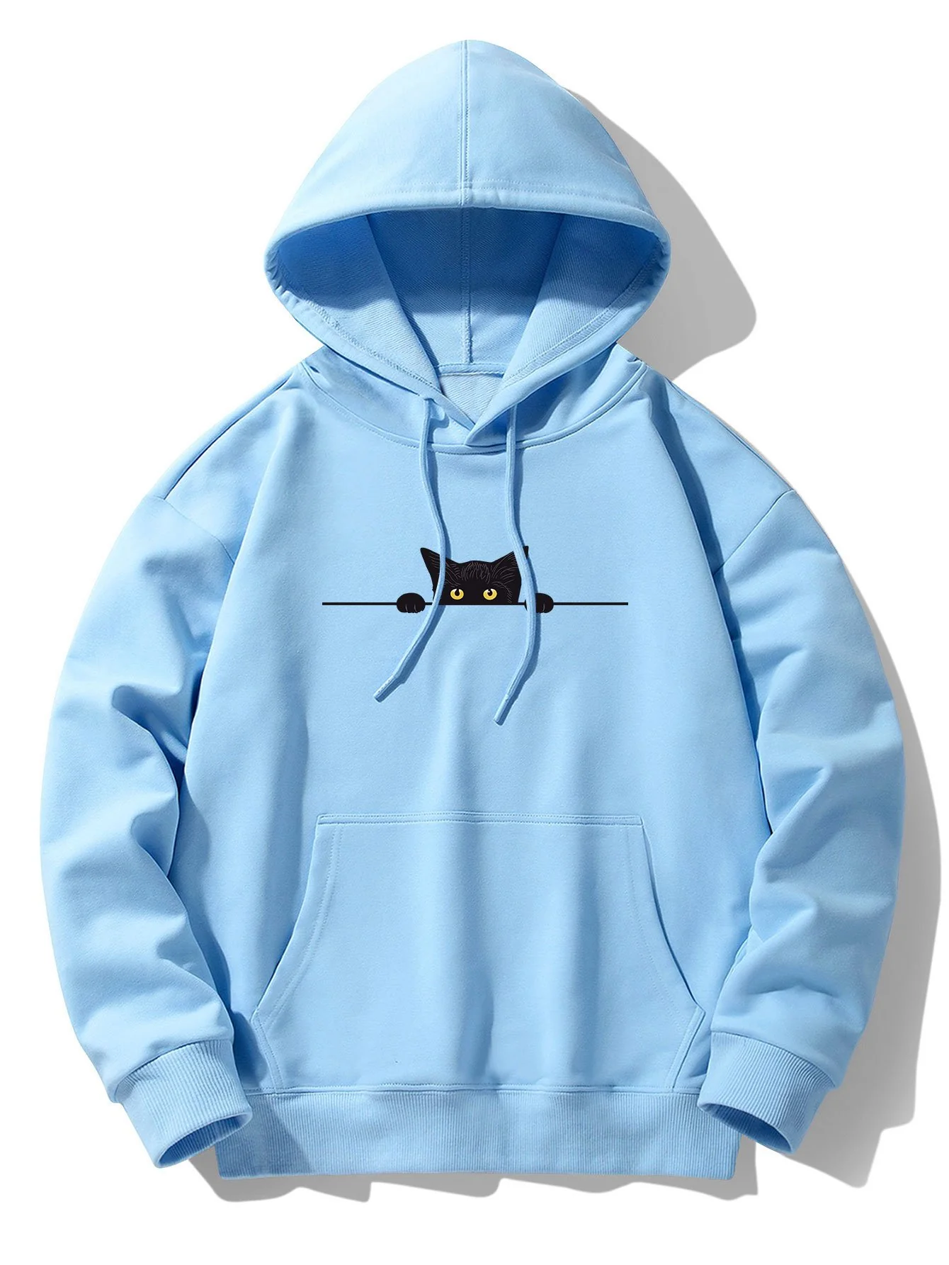 Schwarze Katzen Druck Drop Shoulder Relaxed Hoodie - Image 5