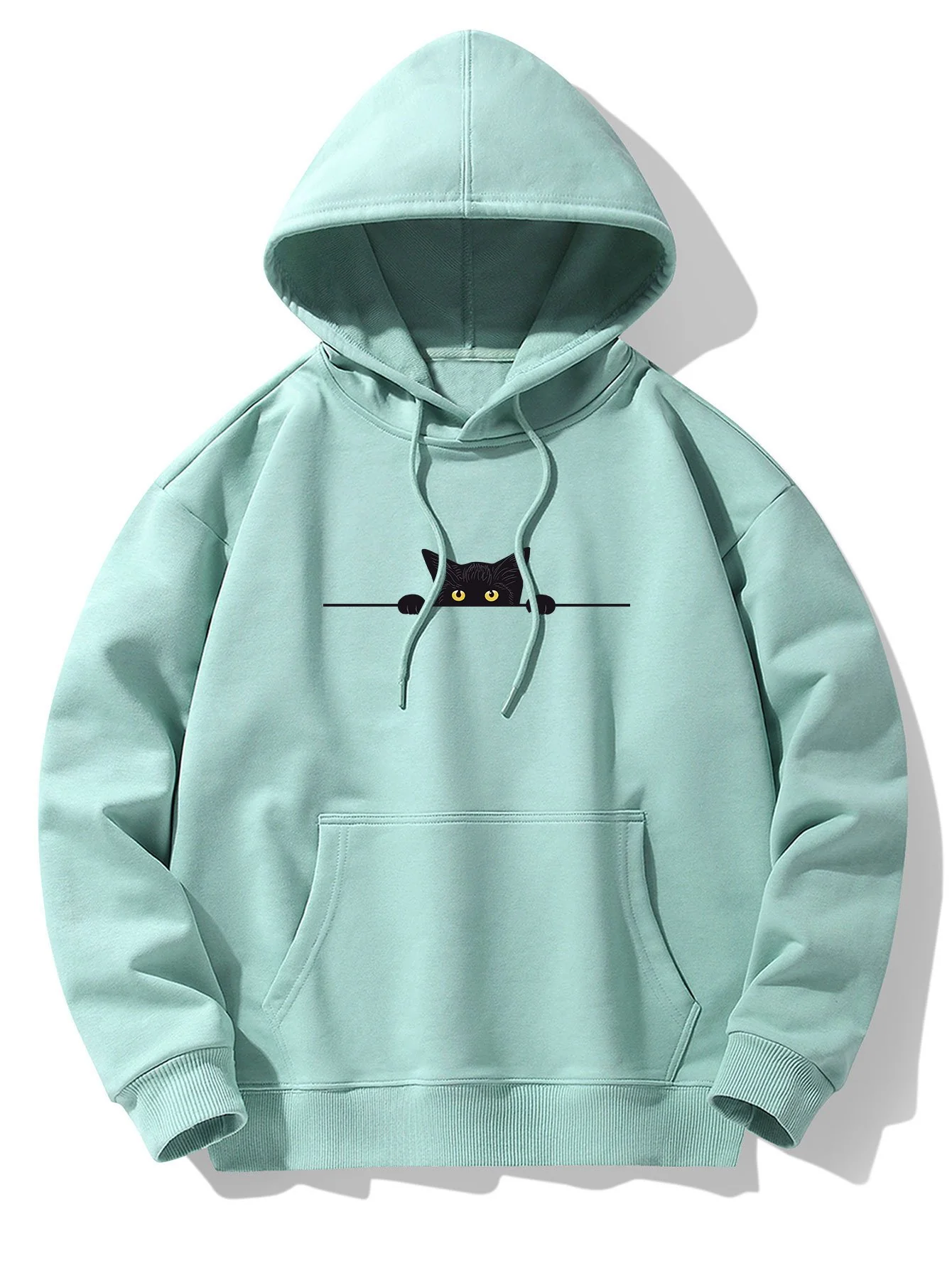 Schwarze Katzen Druck Drop Shoulder Relaxed Hoodie - Image 6