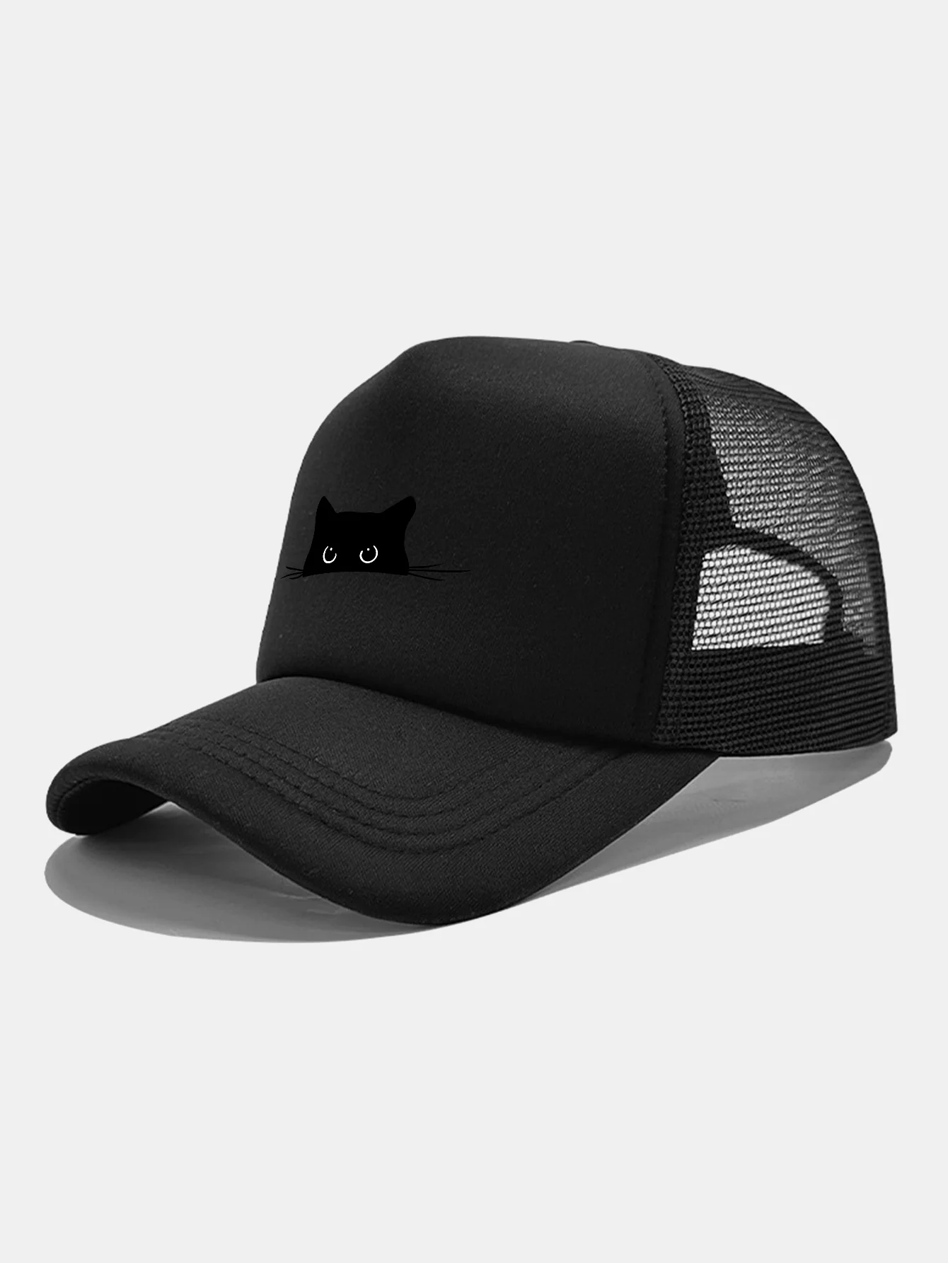 Black Cat Print Mesh Baseball Cap - Image 4