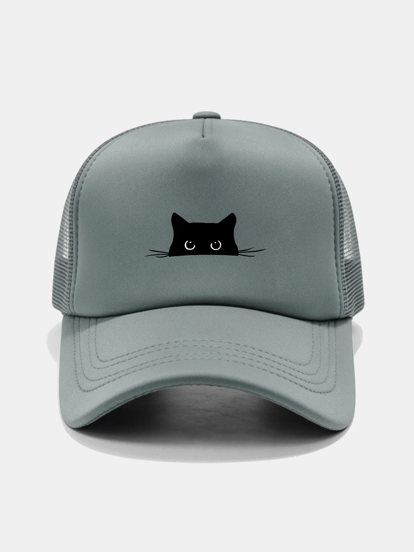Black Cat Print Mesh Baseball Cap - Image 5