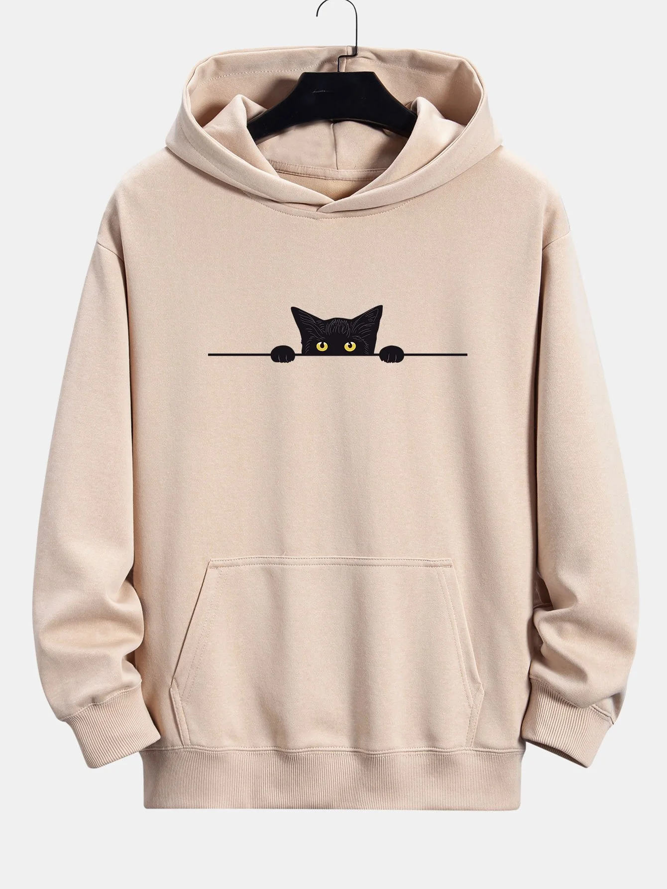 Schwarze Katzen Druck Relaxed Fit Hoodie