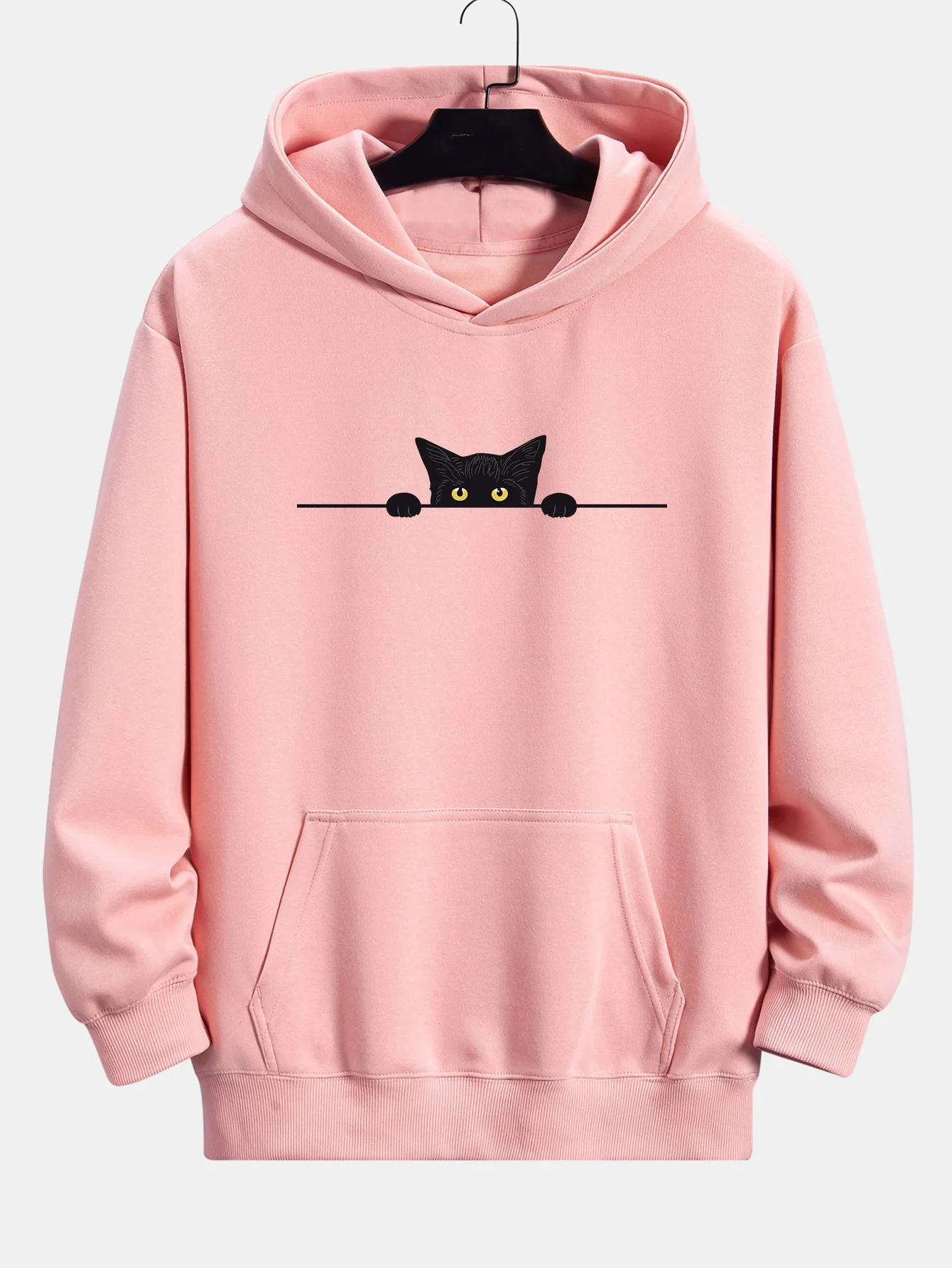 Schwarze Katzen Druck Relaxed Fit Hoodie - Image 2