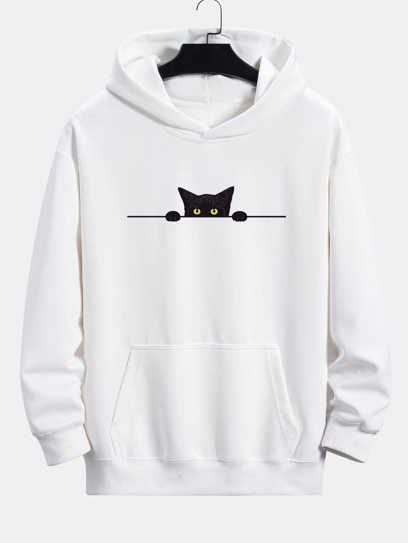Schwarze Katzen Druck Relaxed Fit Hoodie - Image 6