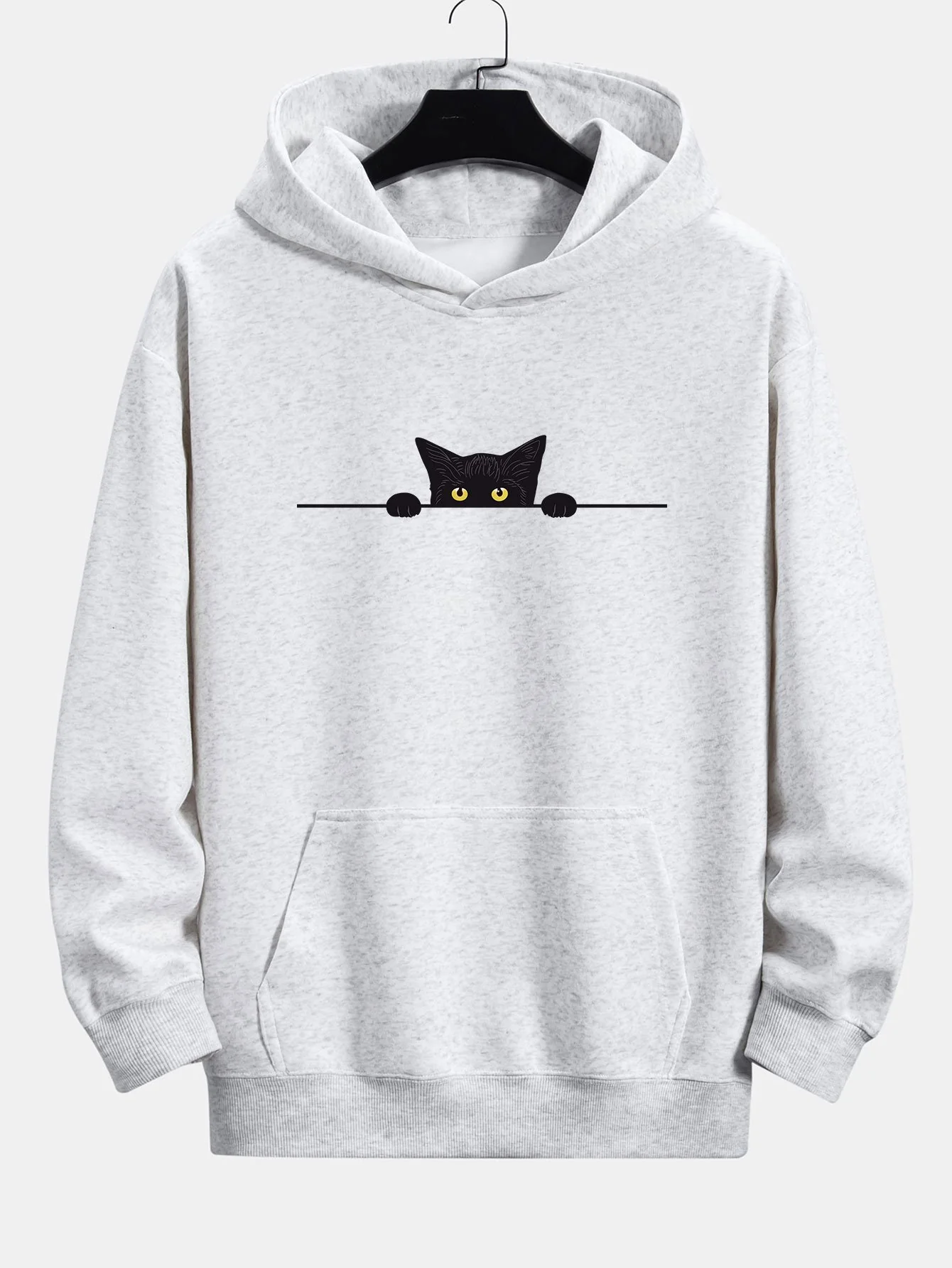 Schwarze Katzen Druck Relaxed Fit Hoodie - Image 7