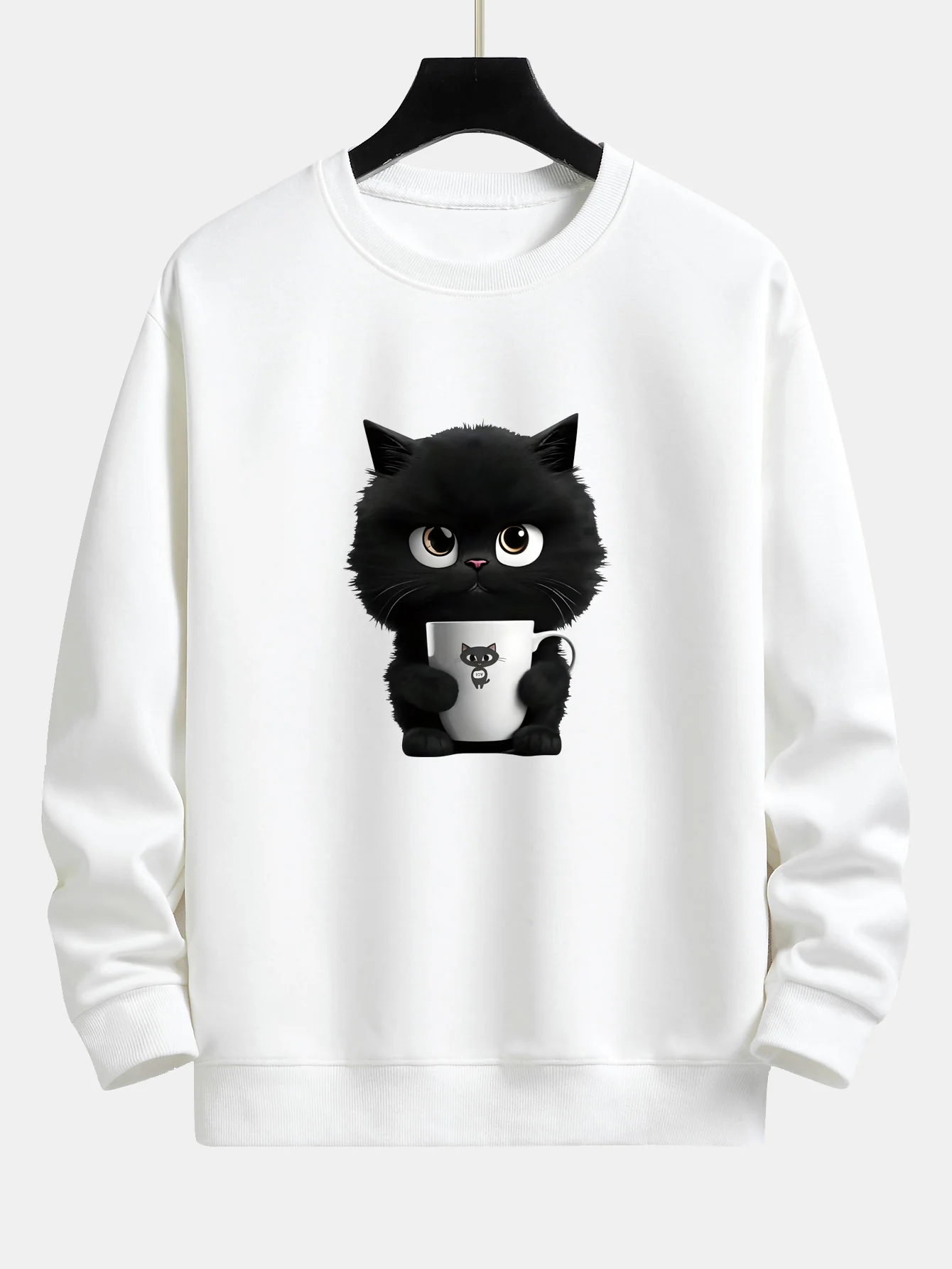 Sweatshirt mit lockerem Schnitt und schwarzem Katzenmotiv