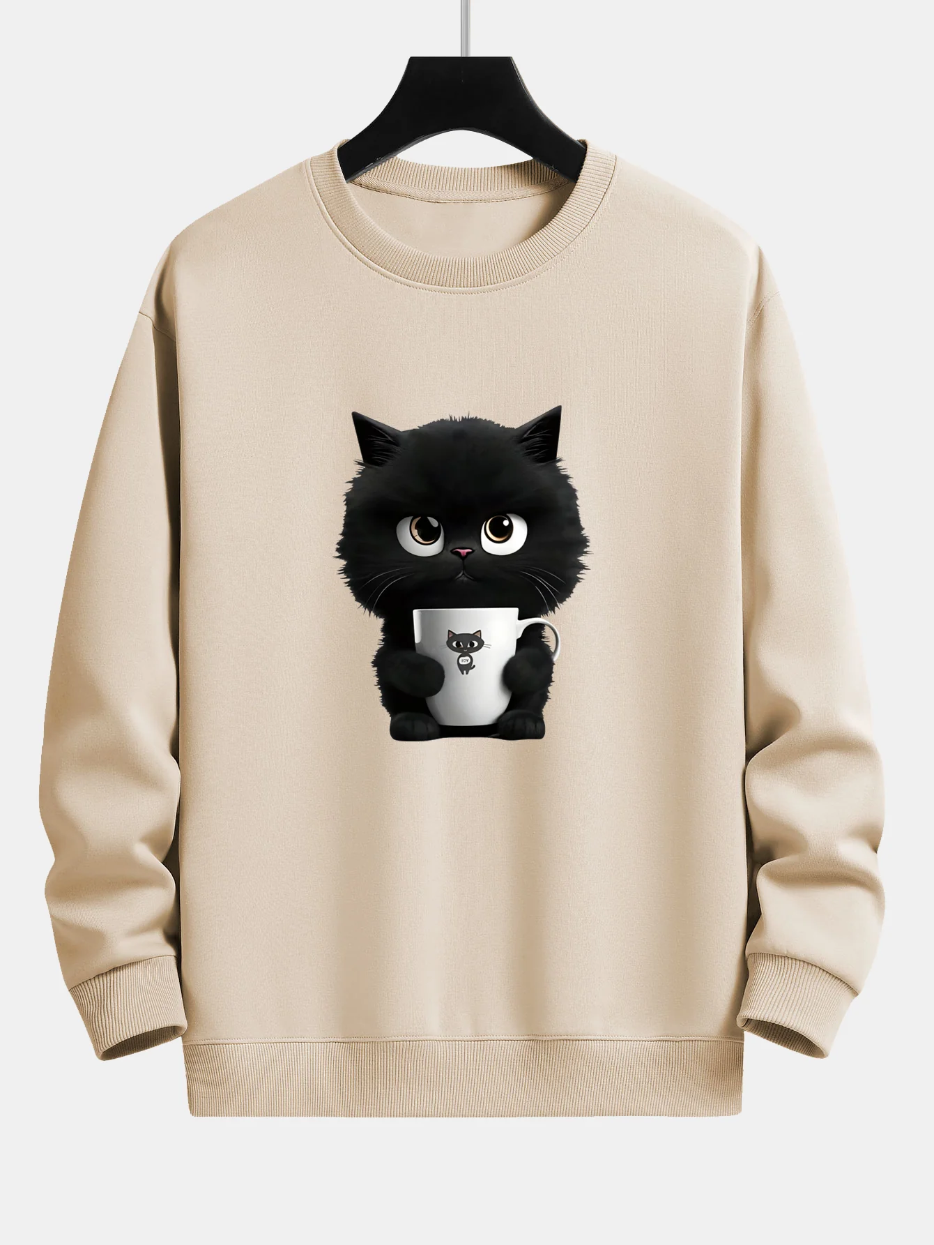 Sweatshirt mit lockerem Schnitt und schwarzem Katzenmotiv - Image 2