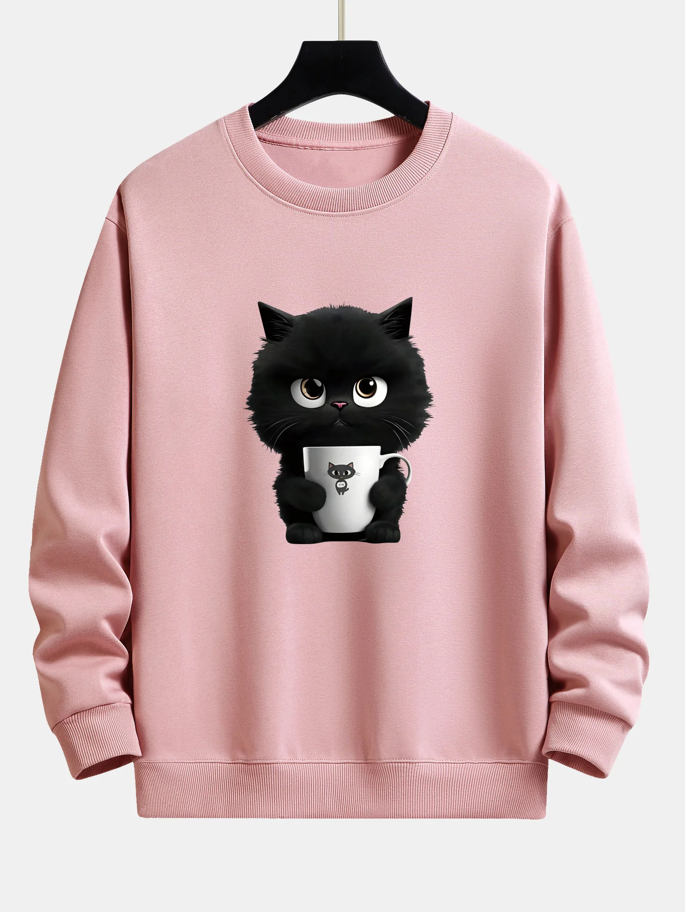 Sweatshirt mit lockerem Schnitt und schwarzem Katzenmotiv - Image 3