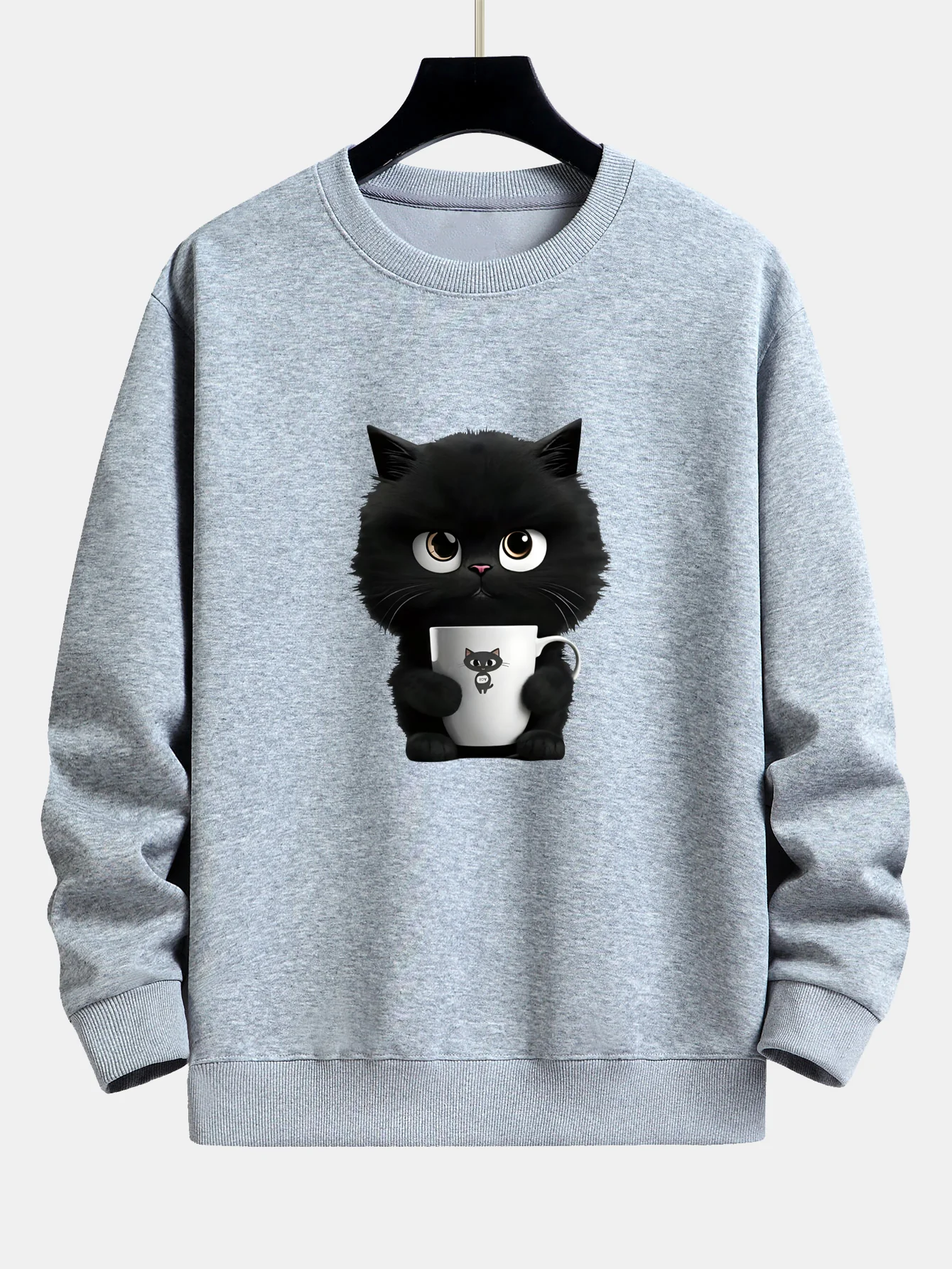 Sweatshirt mit lockerem Schnitt und schwarzem Katzenmotiv - Image 4