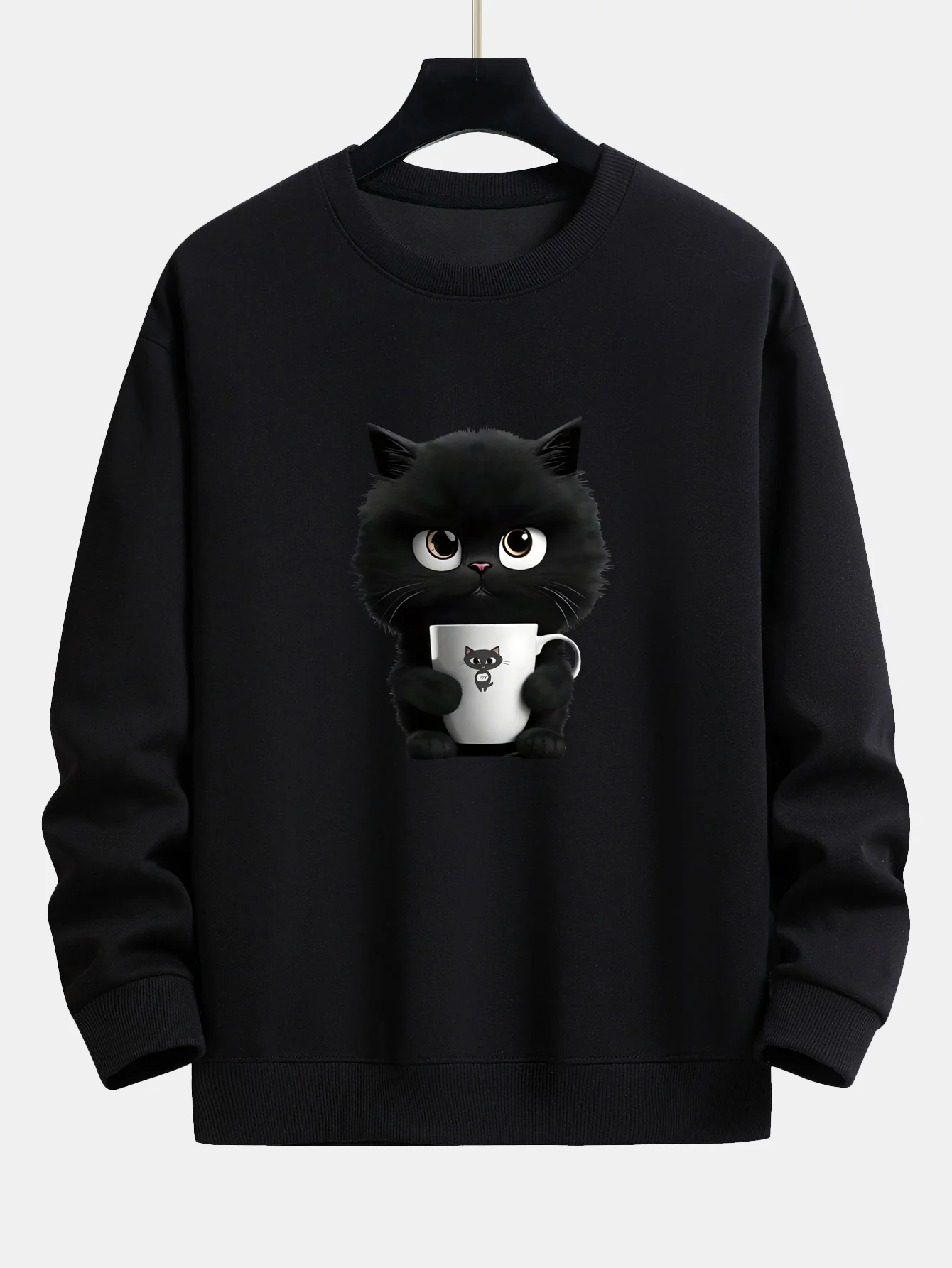 Sweatshirt mit lockerem Schnitt und schwarzem Katzenmotiv - Image 5