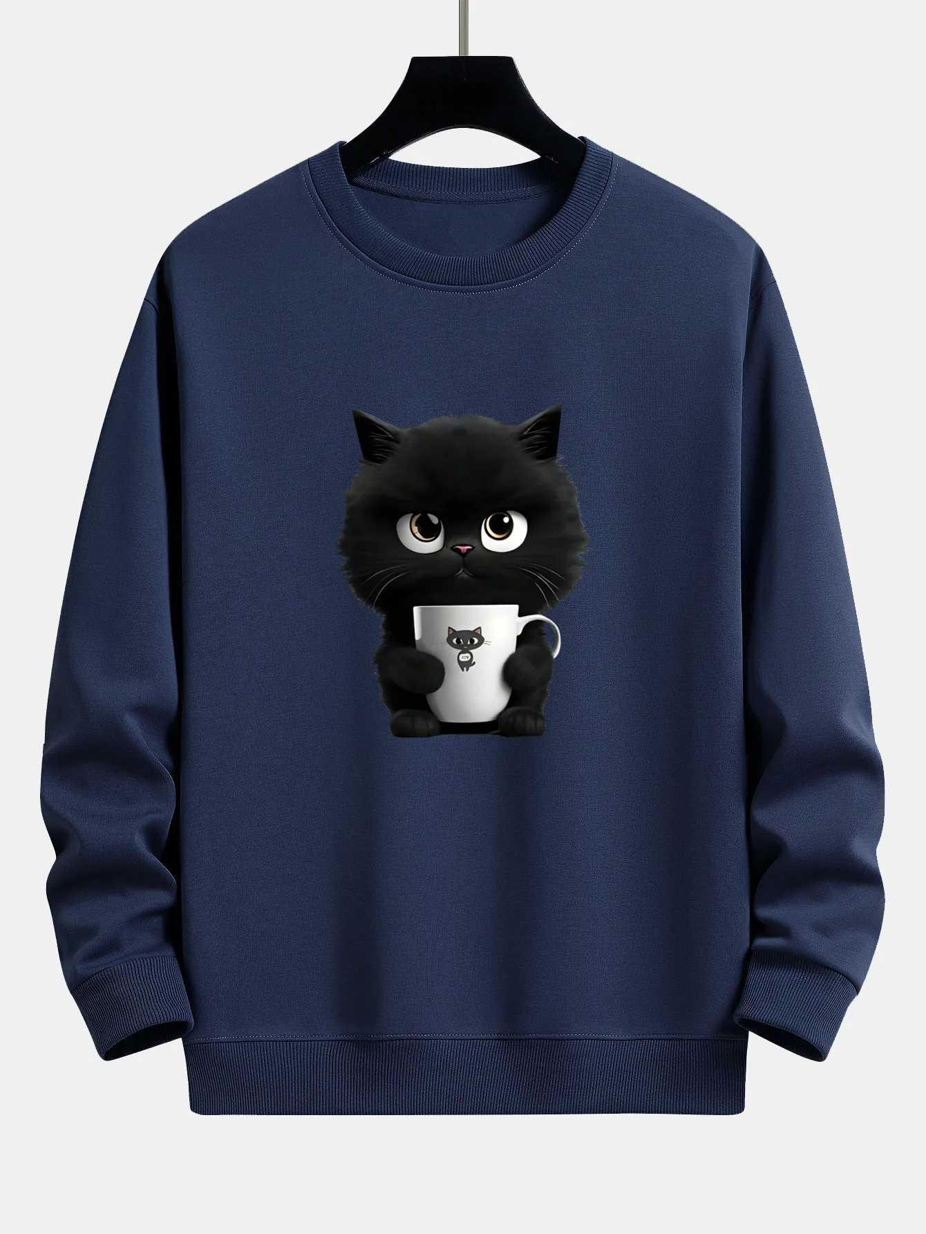 Sweatshirt mit lockerem Schnitt und schwarzem Katzenmotiv - Image 6