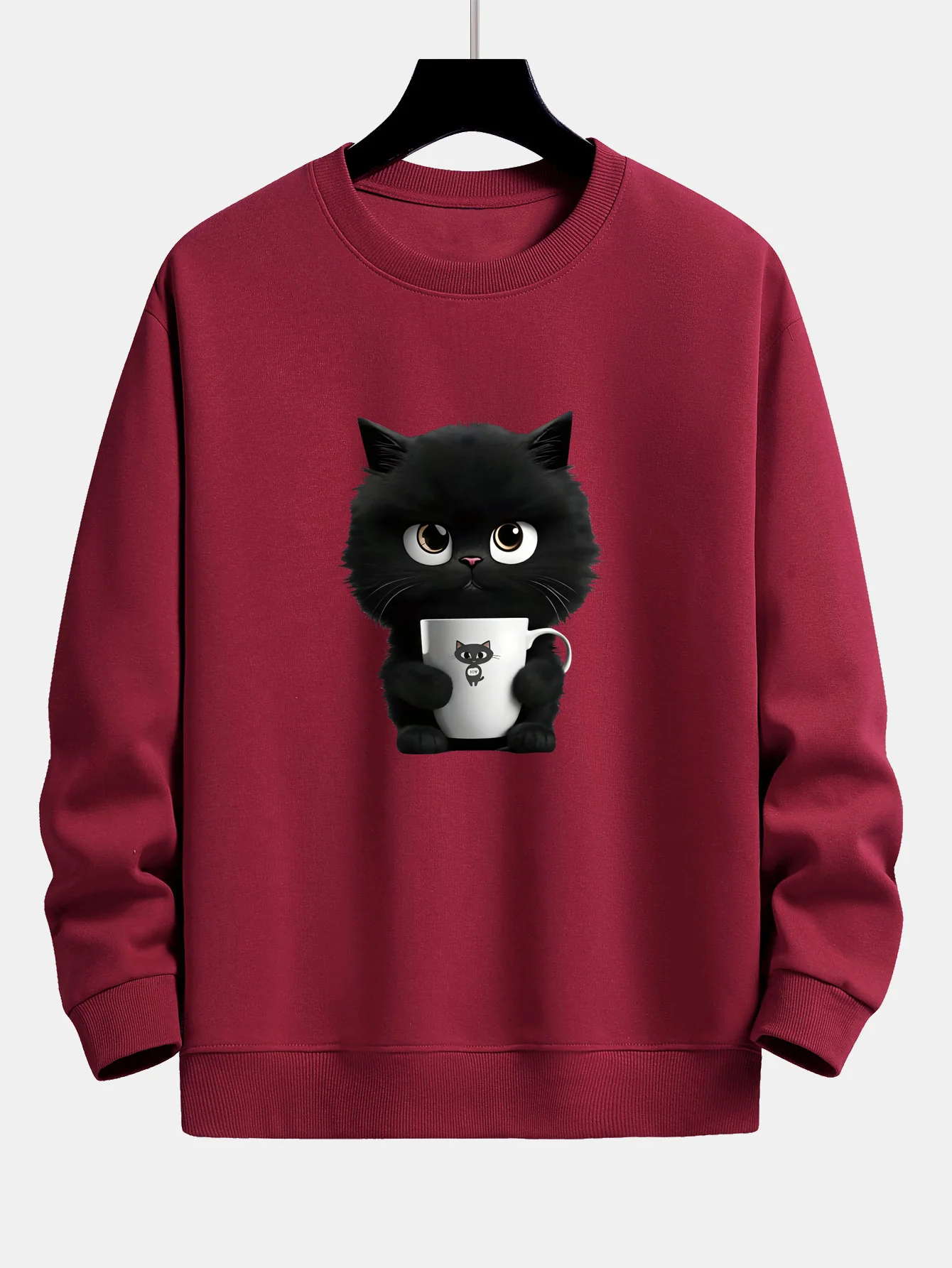 Sweatshirt mit lockerem Schnitt und schwarzem Katzenmotiv - Image 7