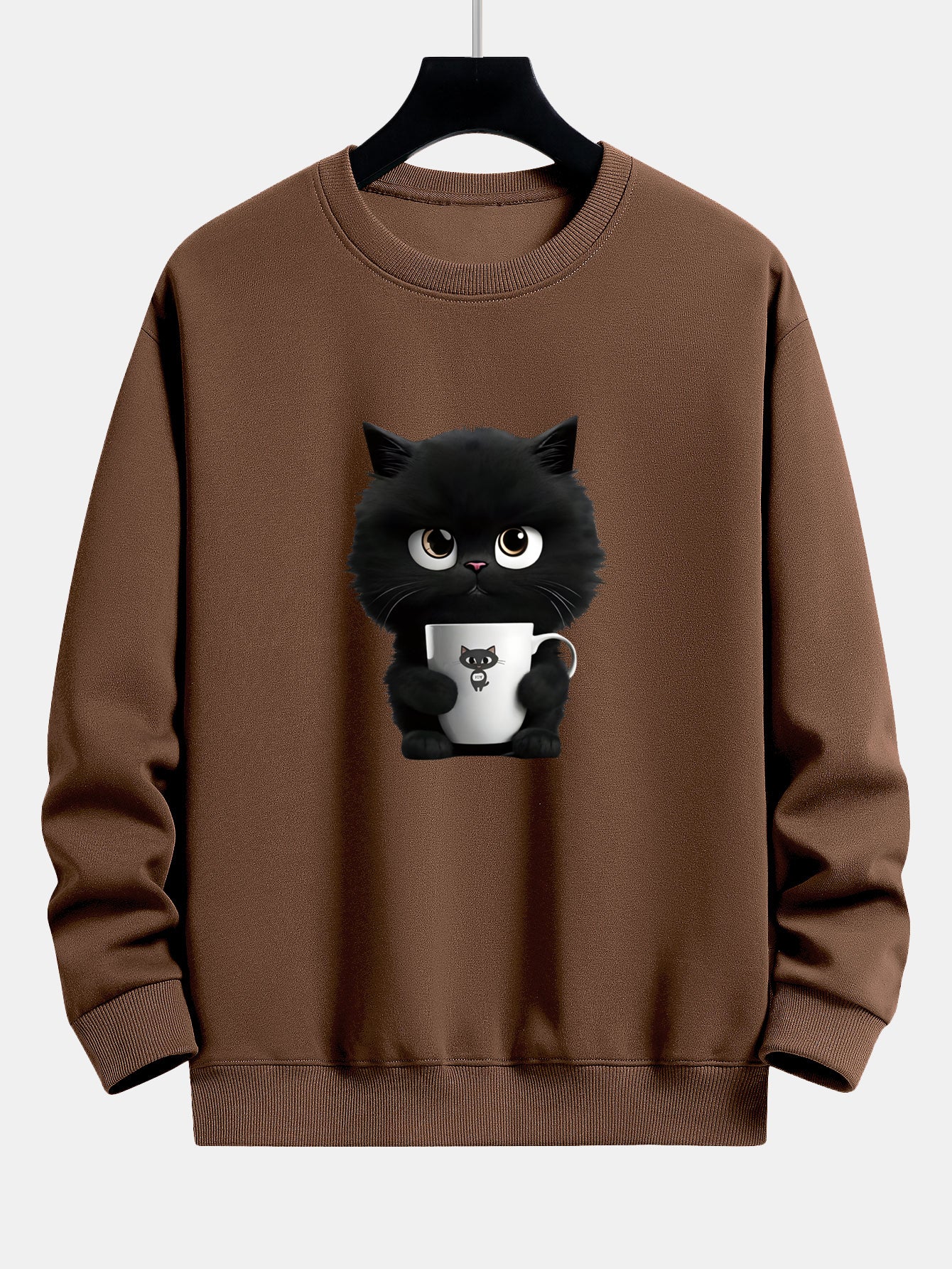 Sweatshirt mit lockerem Schnitt und schwarzem Katzenmotiv - Image 8