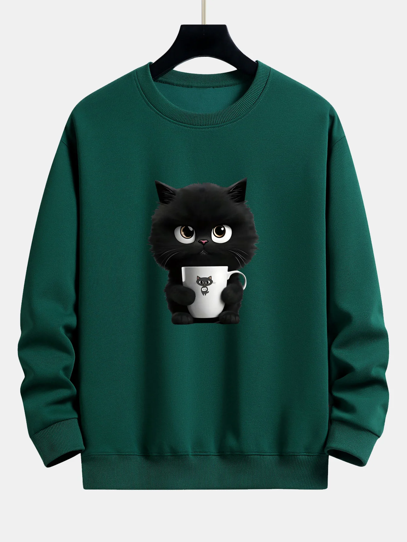 Sweatshirt mit lockerem Schnitt und schwarzem Katzenmotiv - Image 9