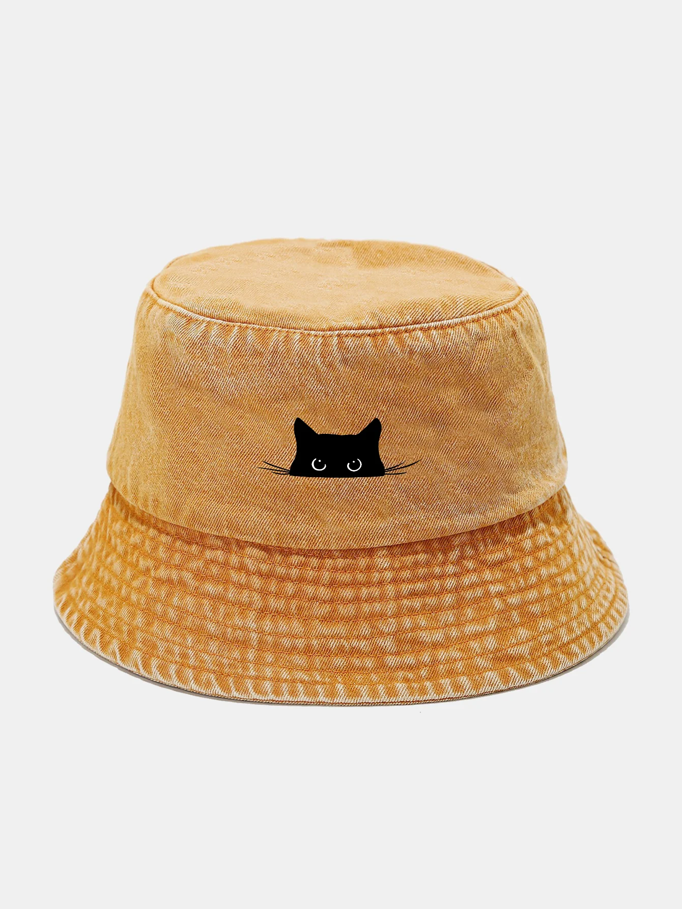 Black Cat Print Washed Distressed Bucket Hat - Image 10