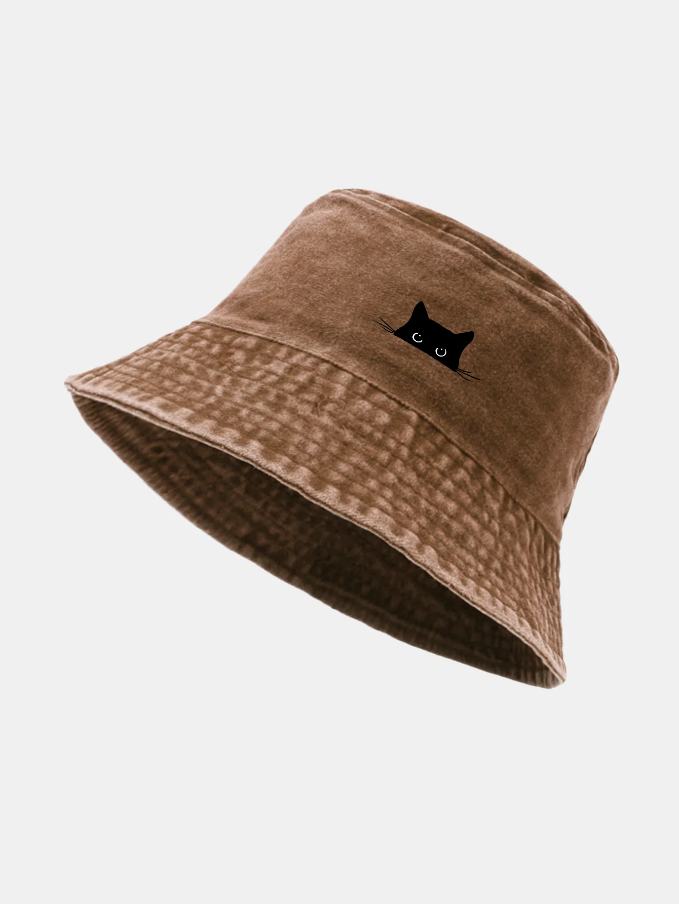 Black Cat Print Washed Distressed Bucket Hat - Image 11
