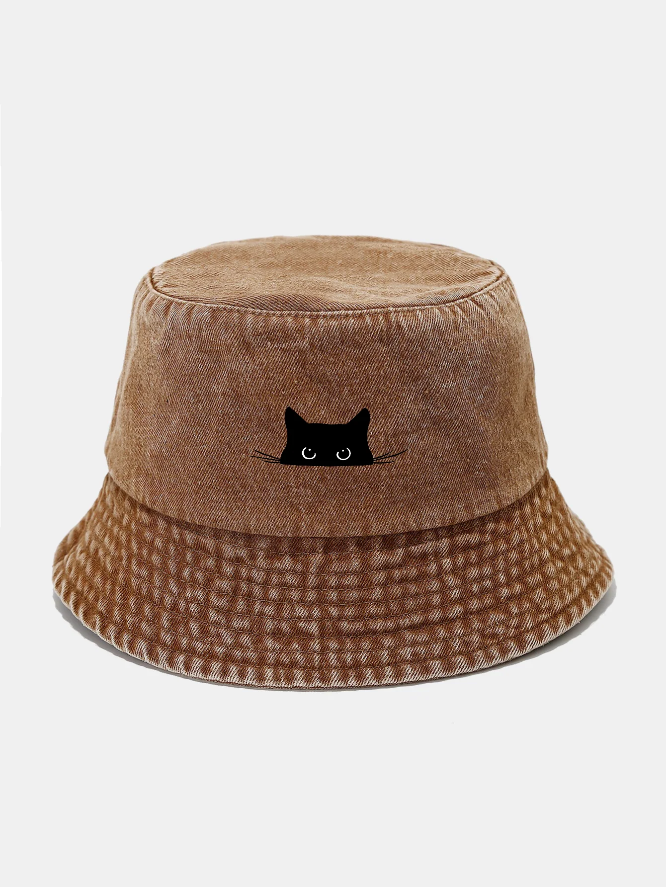 Black Cat Print Washed Distressed Bucket Hat - Image 12